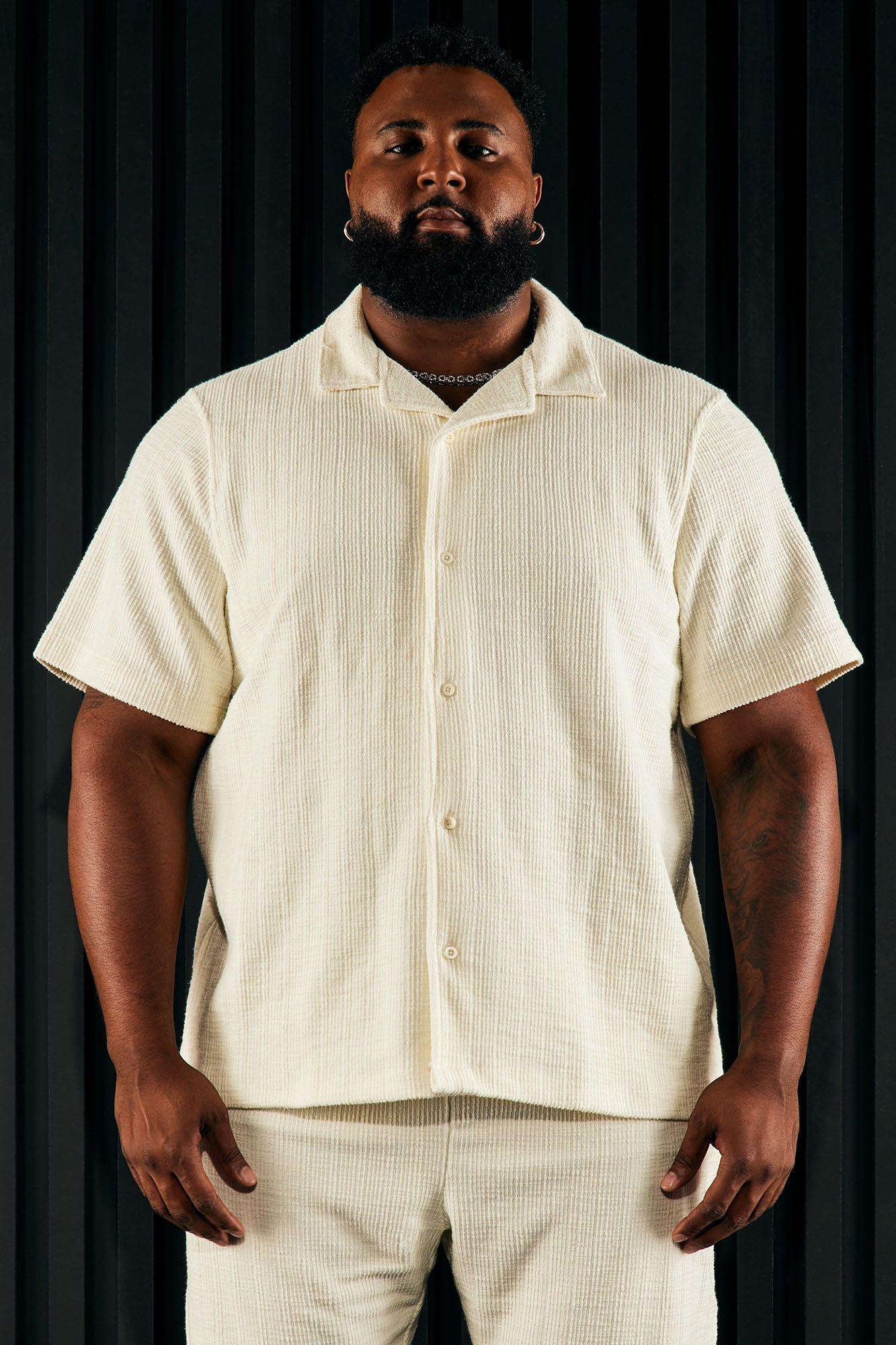 Dean Textured Short Sleeve Button Up Shirt - Cream Fashion Nova
