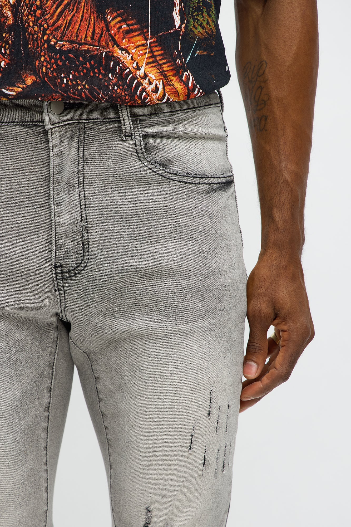 Stacked Skinny Flare Slit Dare Me Distressed Jean - Grey Fashion Nova