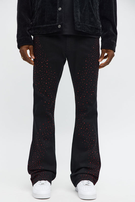 Stacked Skinny Flare Be Jeweled Up Pants - Black/Red Fashion Nova