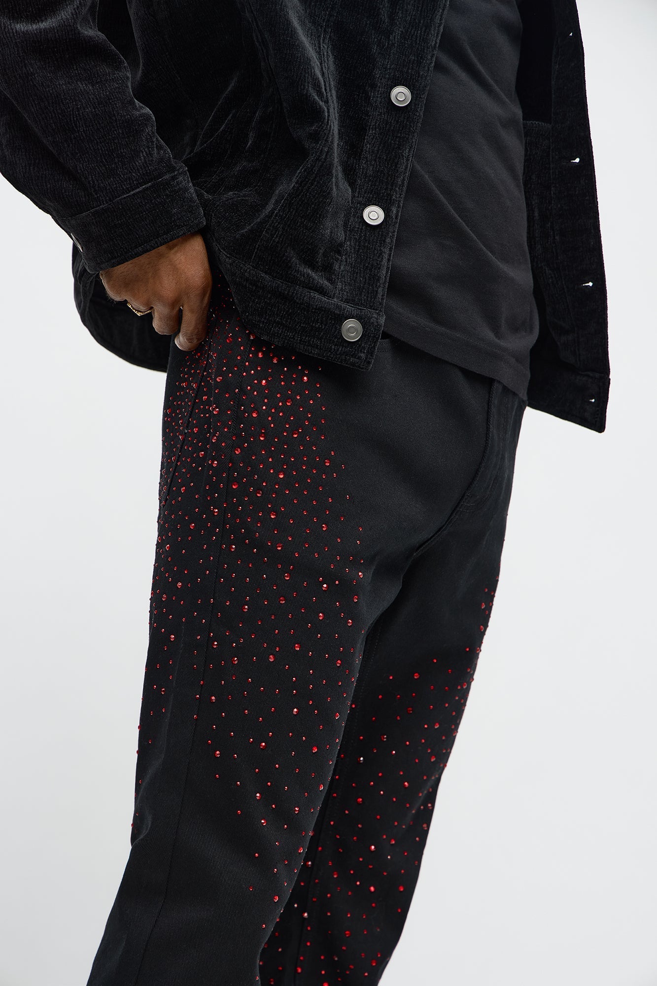 Stacked Skinny Flare Be Jeweled Up Pants - Black/Red Fashion Nova