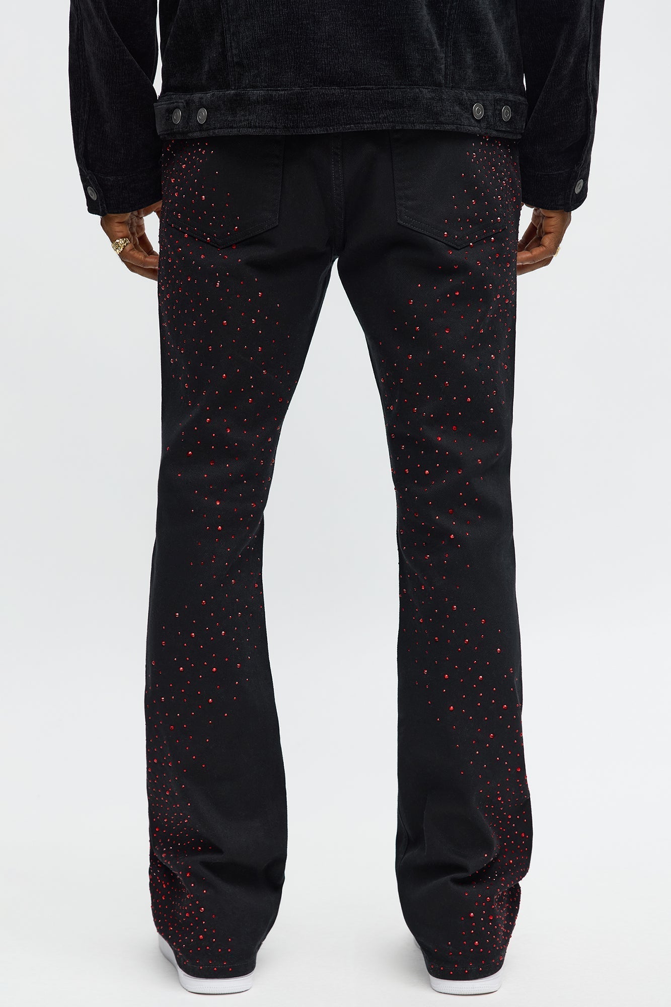 Stacked Skinny Flare Be Jeweled Up Pants - Black/Red Fashion Nova