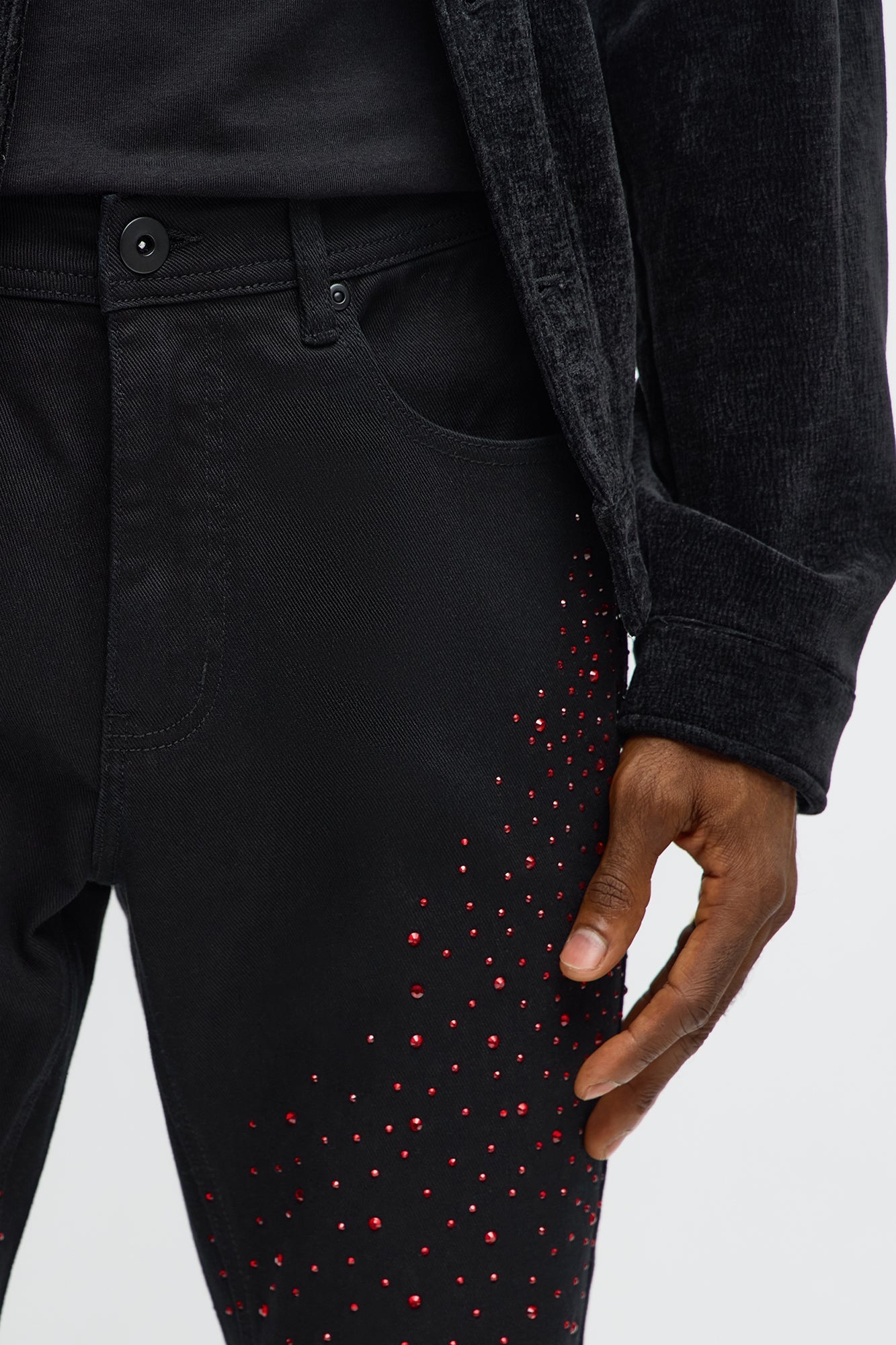 Stacked Skinny Flare Be Jeweled Up Pants - Black/Red Fashion Nova