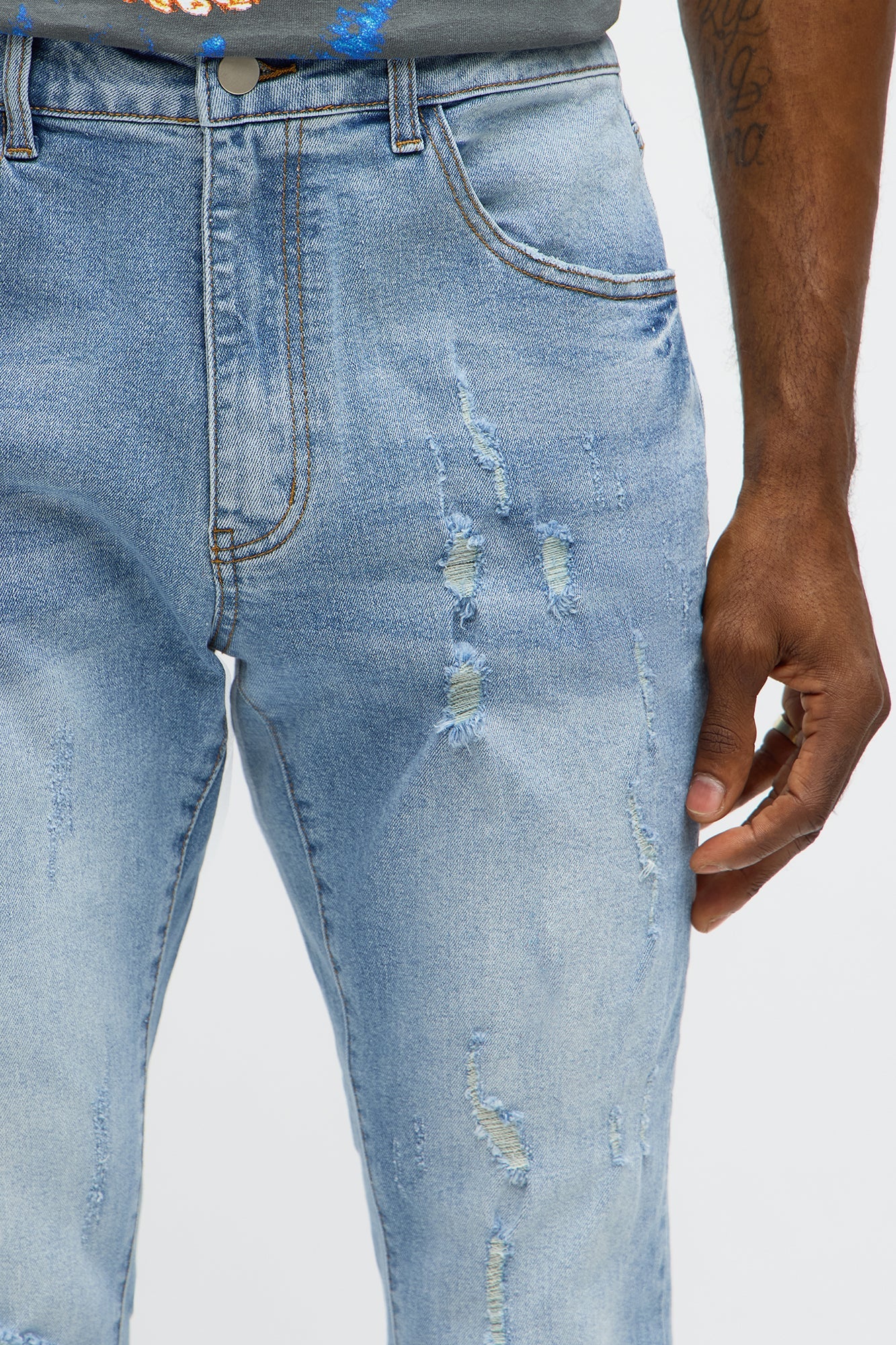Stacked Skinny Flare Slit Rebel Against Distressed Jean - Light Wash Fashion Nova