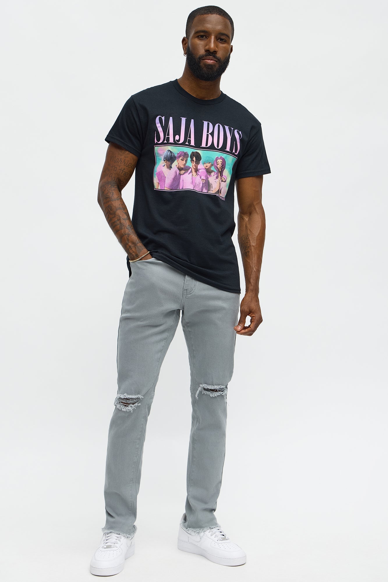 Stacked Skinny Staying Busy Distressed Pant - Grey Fashion Nova