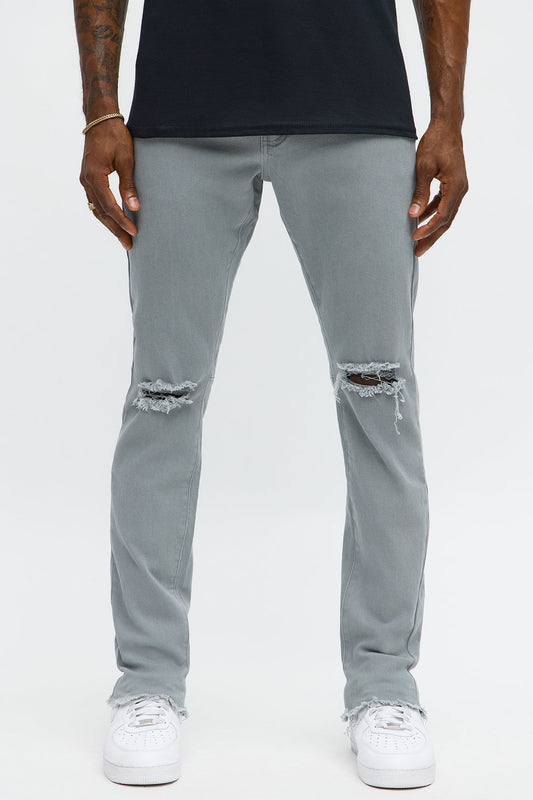 Stacked Skinny Staying Busy Distressed Pant - Grey Fashion Nova