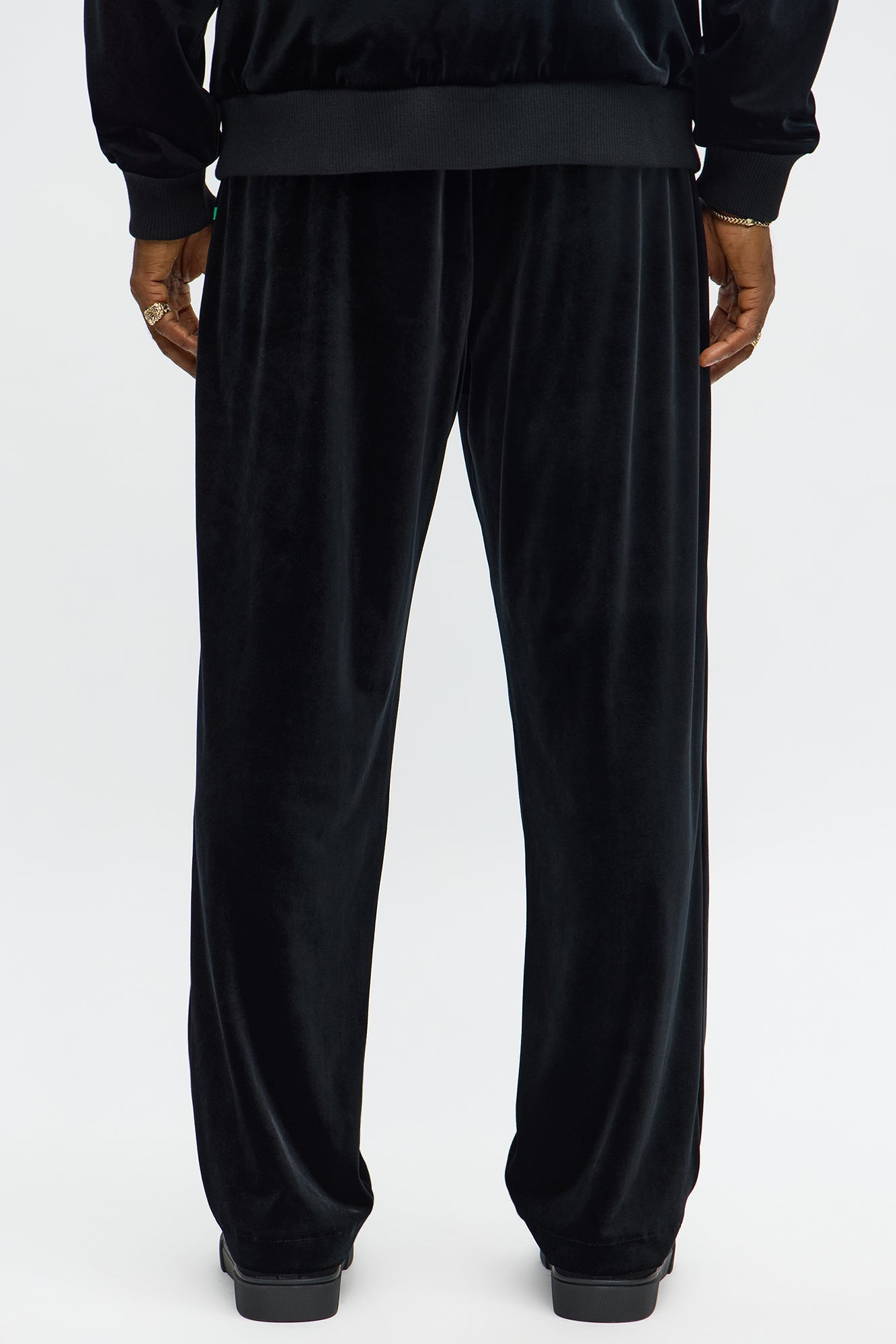 Velour Piped Courtside Straight Track Pant - Black/Green Fashion Nova