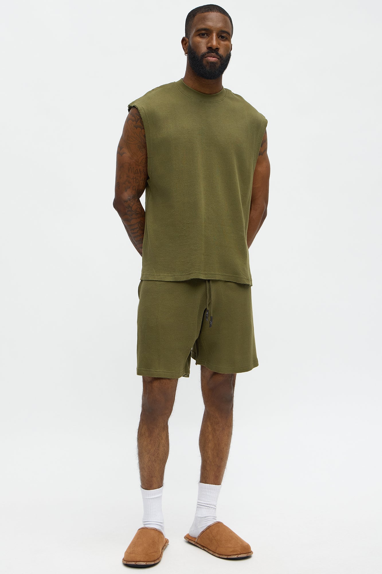 Waffle Texture Matching Lounge Set - Olive Fashion Nova