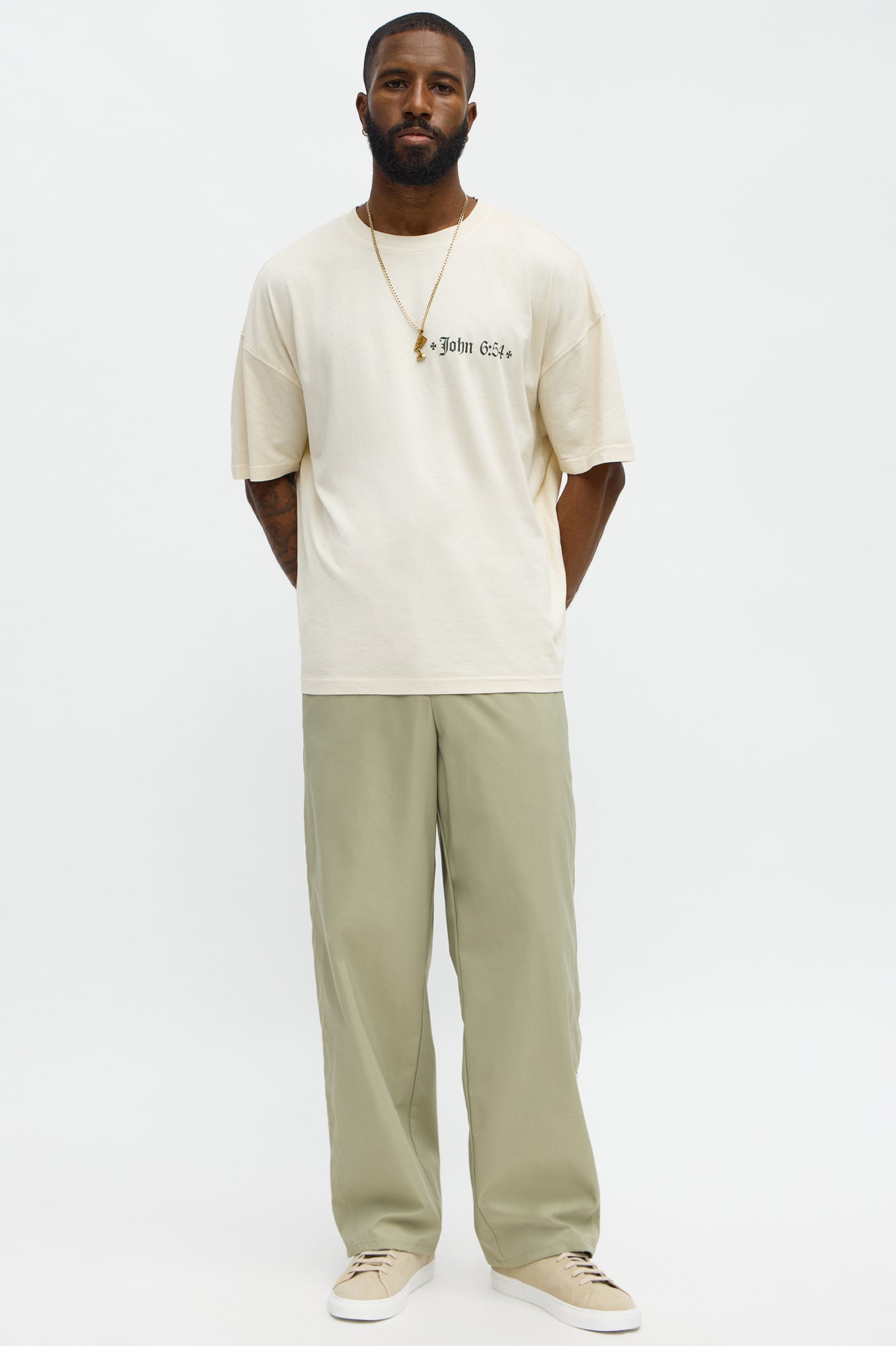 John 6 Verse 54 Oversized Short Sleeve Tee - Cream Fashion Nova