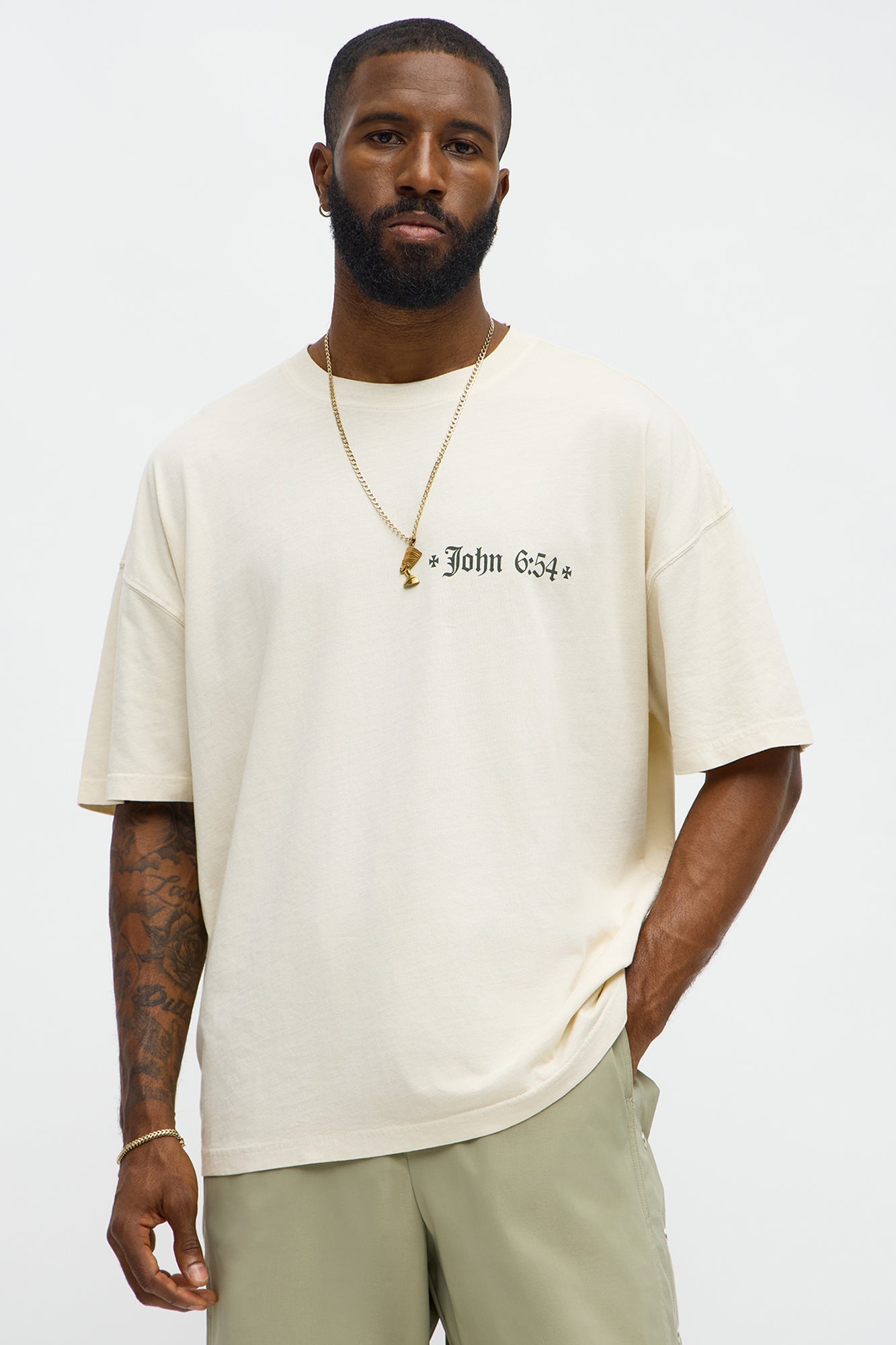 John 6 Verse 54 Oversized Short Sleeve Tee - Cream Fashion Nova
