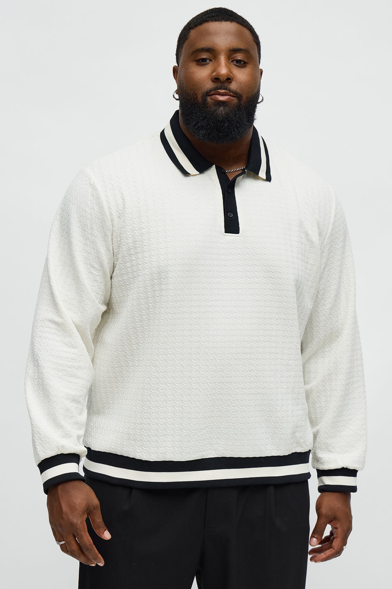 Andrew Textured Knit Long Sleeve Polo - Cream/combo Fashion Nova