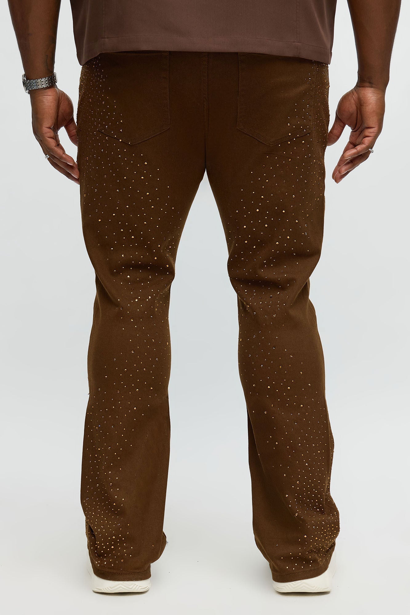 Stacked Skinny Flare Be Jeweled Up Pants - Brown Fashion Nova