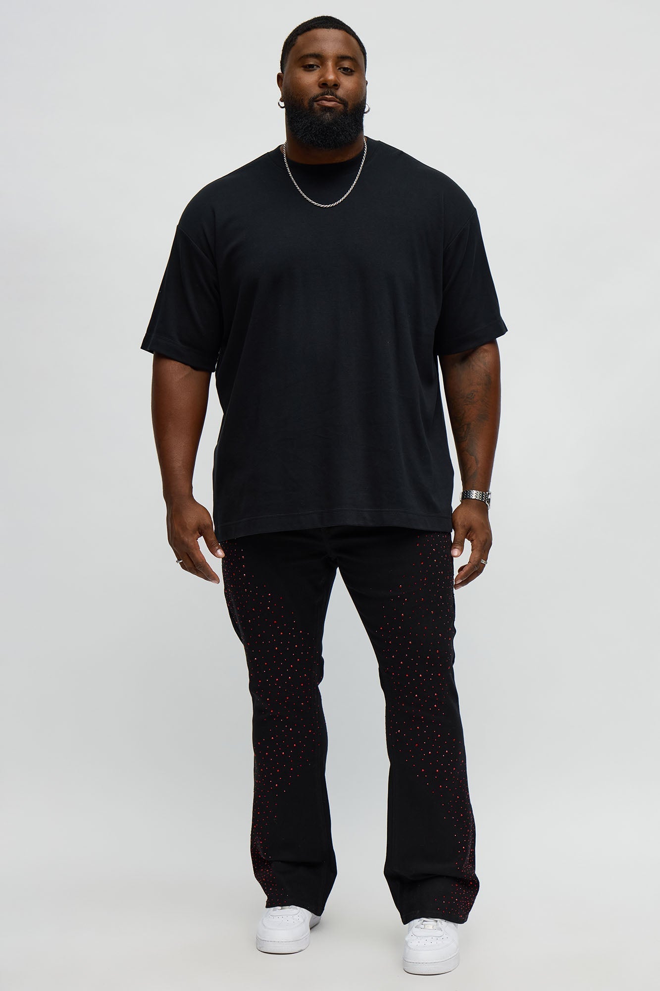 Stacked Skinny Flare Be Jeweled Up Pants - Black/Red Fashion Nova