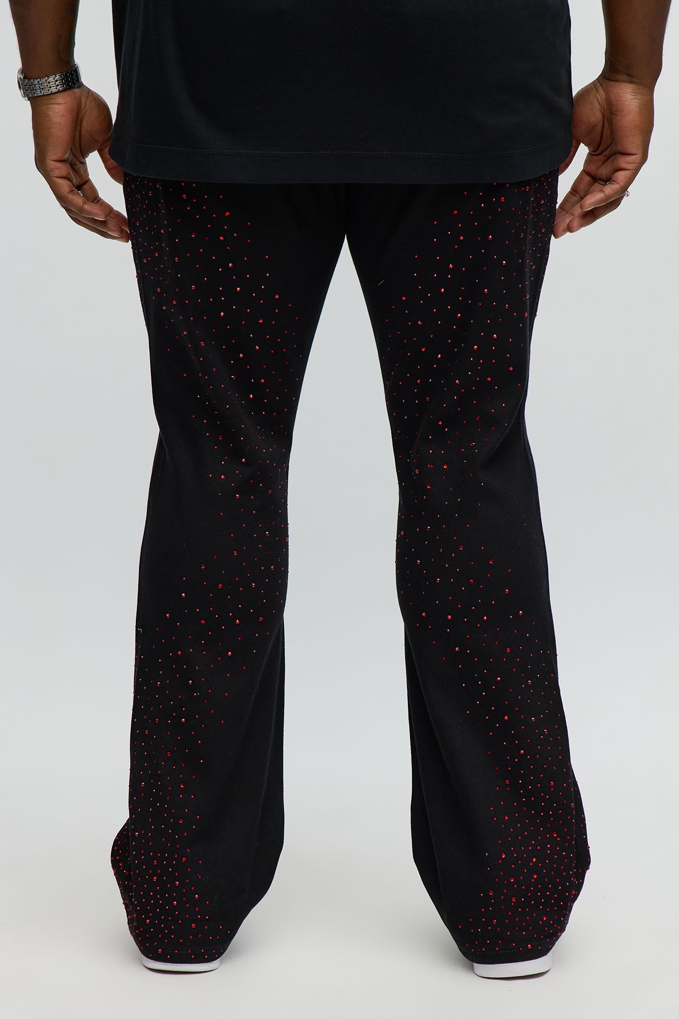 Stacked Skinny Flare Be Jeweled Up Pants - Black/Red Fashion Nova