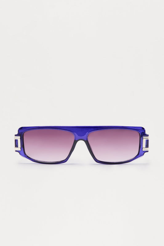 Flat Top Frame Colored Lens Sunglasses - Navy Fashion Nova