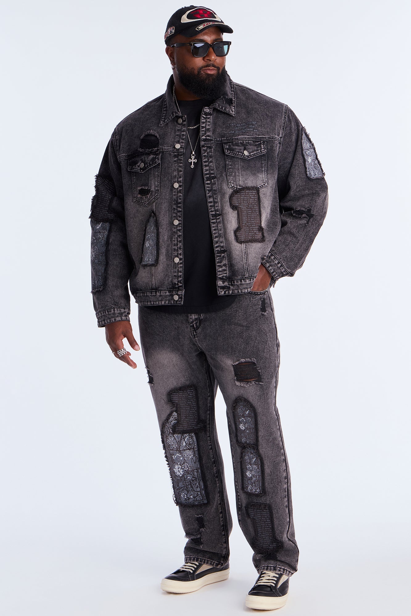 In Due Time Patched Distressed Denim Trucker Jacket - Black Wash Fashion Nova