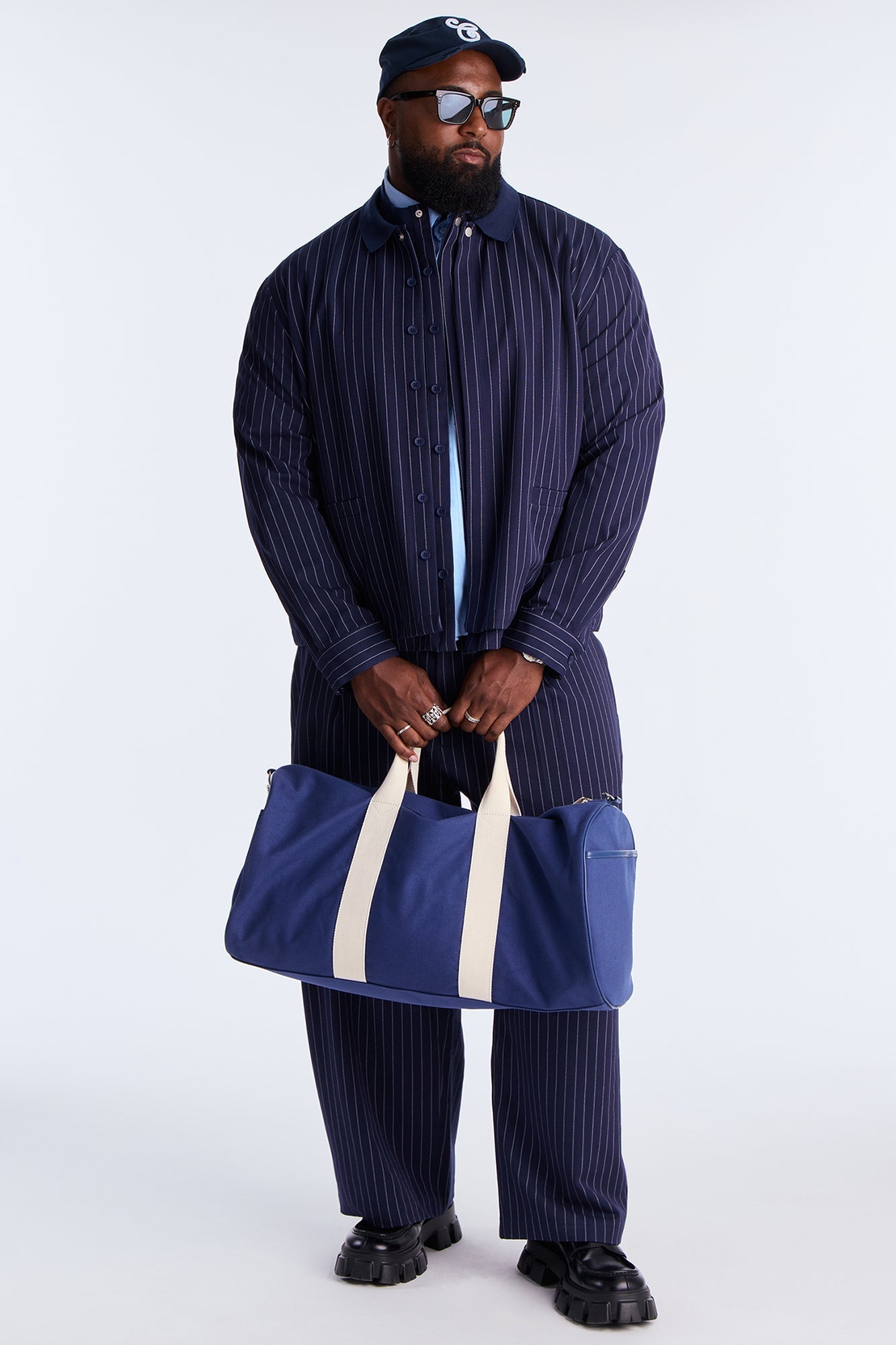 Straight Striped Elevated Shirt Jacket - Navy Fashion Nova