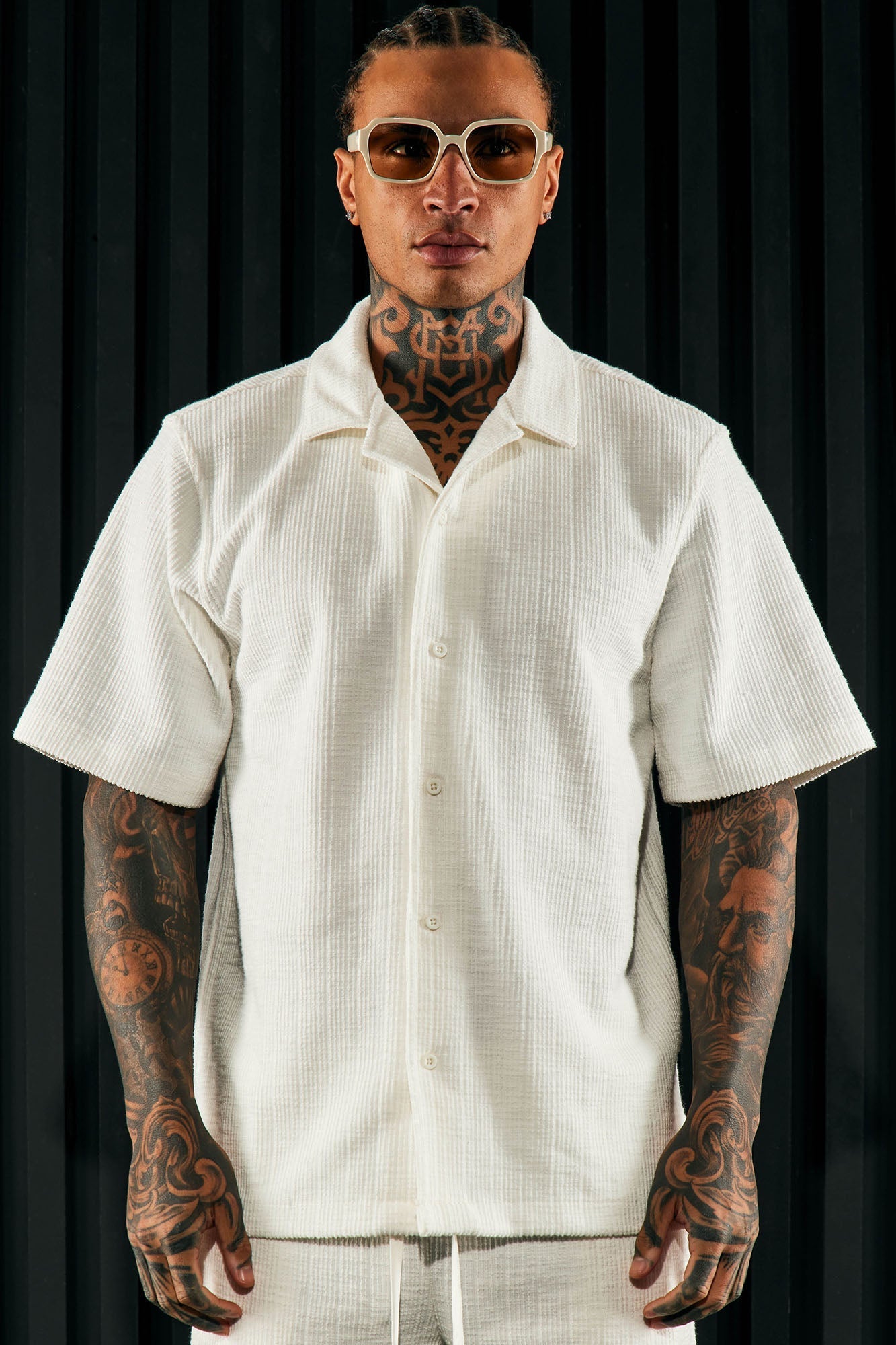 Dean Textured Short Sleeve Button Up Shirt - White Fashion Nova