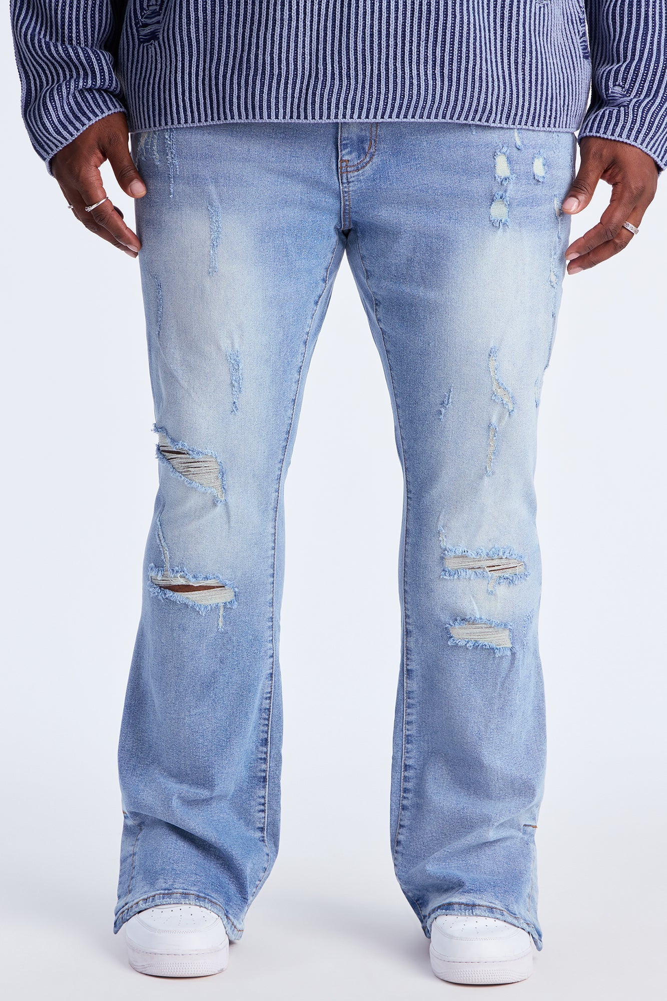 Stacked Skinny Flare Slit Rebel Against Distressed Jean - Light Wash Fashion Nova