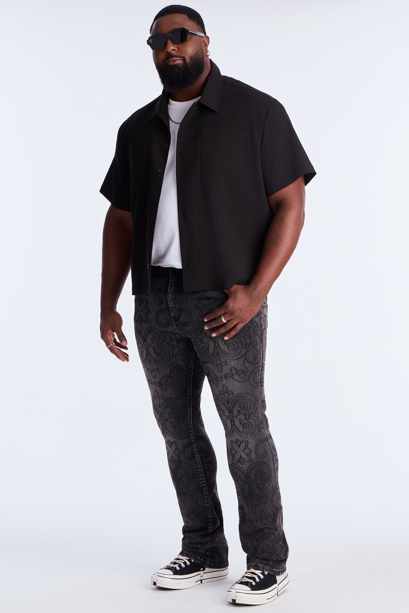 Stacked Skinny Flare Mystic Embroidered Jean - Black Wash Fashion Nova