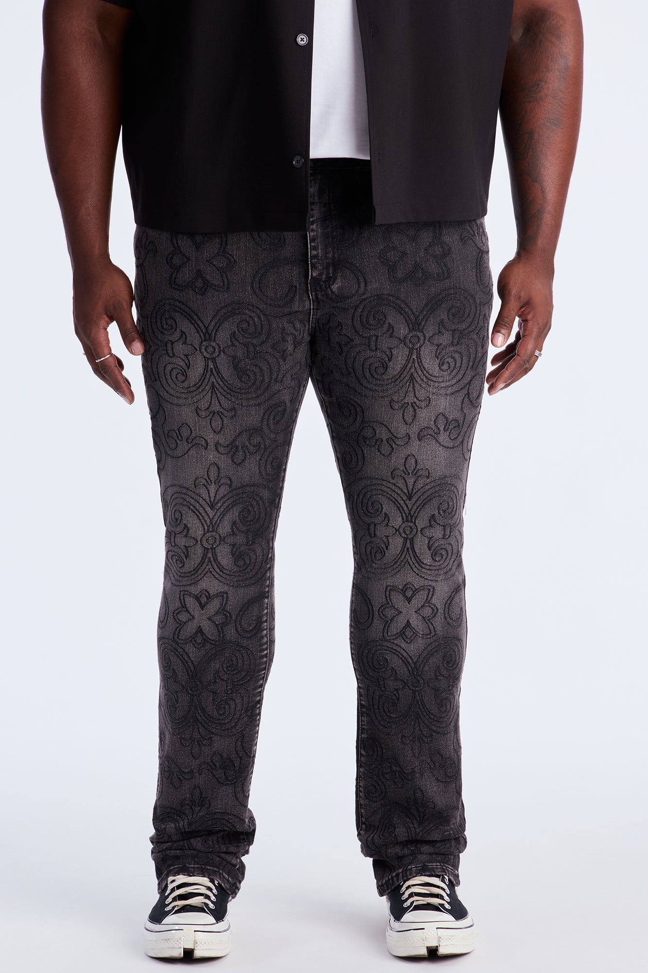 Stacked Skinny Flare Mystic Embroidered Jean - Black Wash Fashion Nova