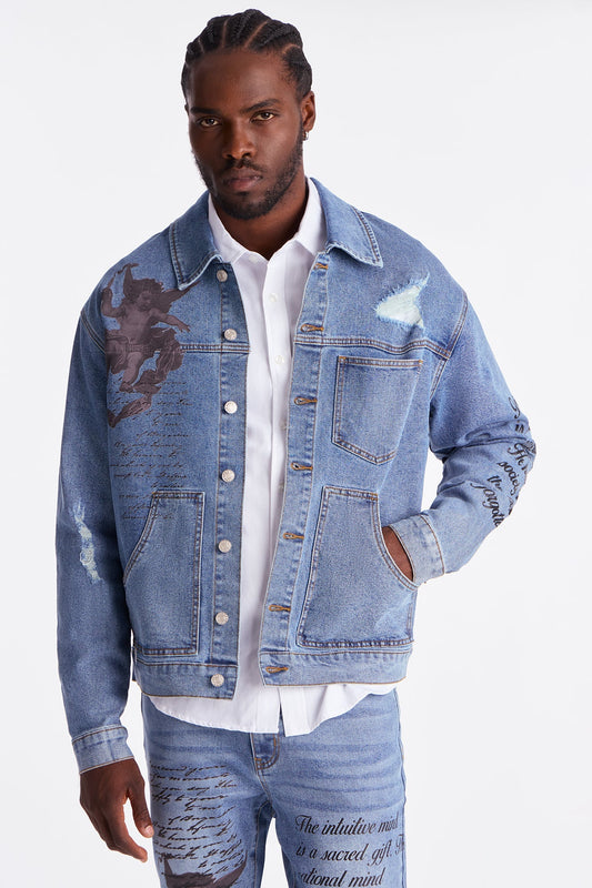 Scripted Streets Denim Trucker Jacket - Vintage Blue Wash Fashion Nova