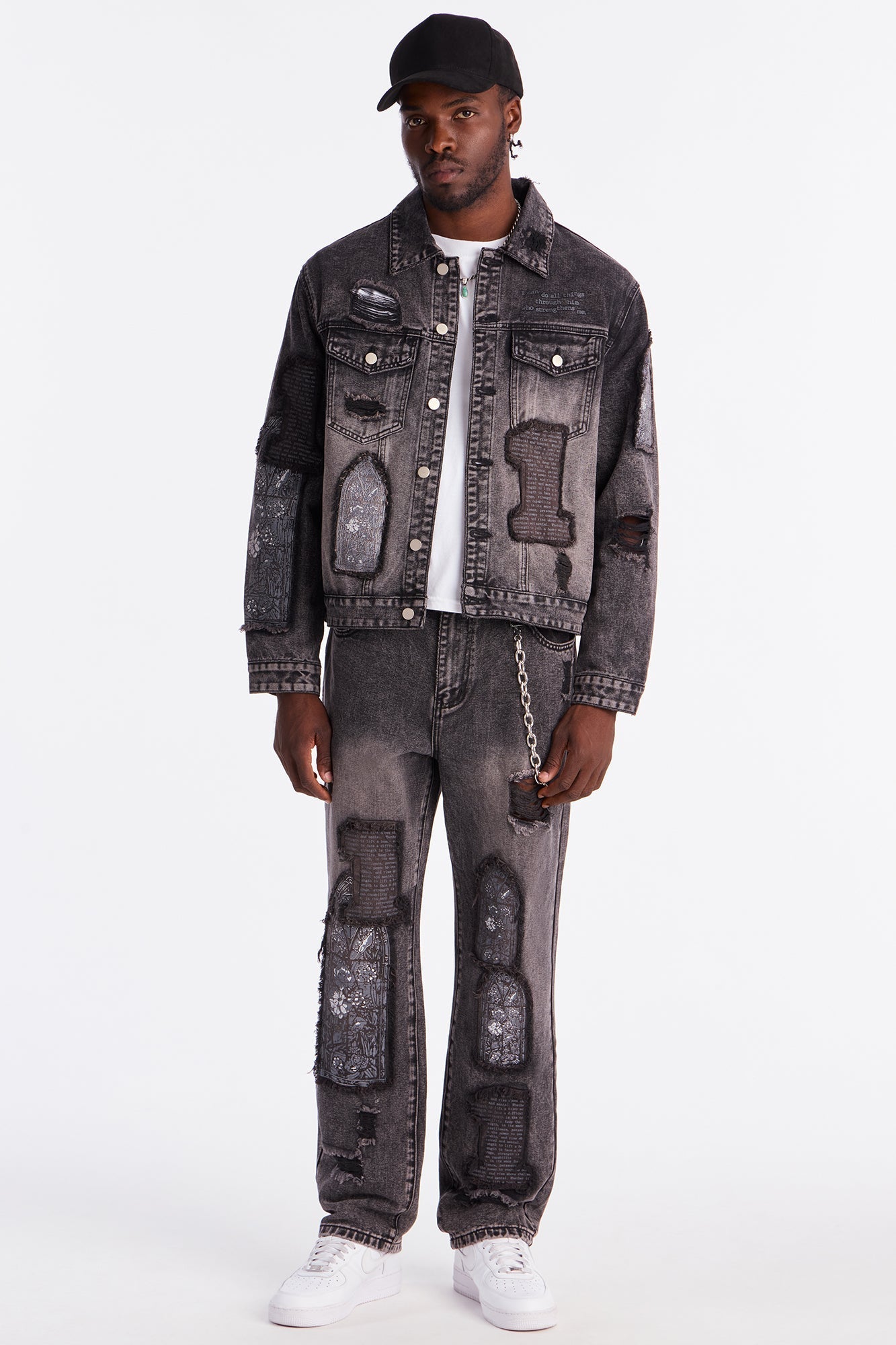 In Due Time Patched Distressed Denim Trucker Jacket - Black Wash Fashion Nova