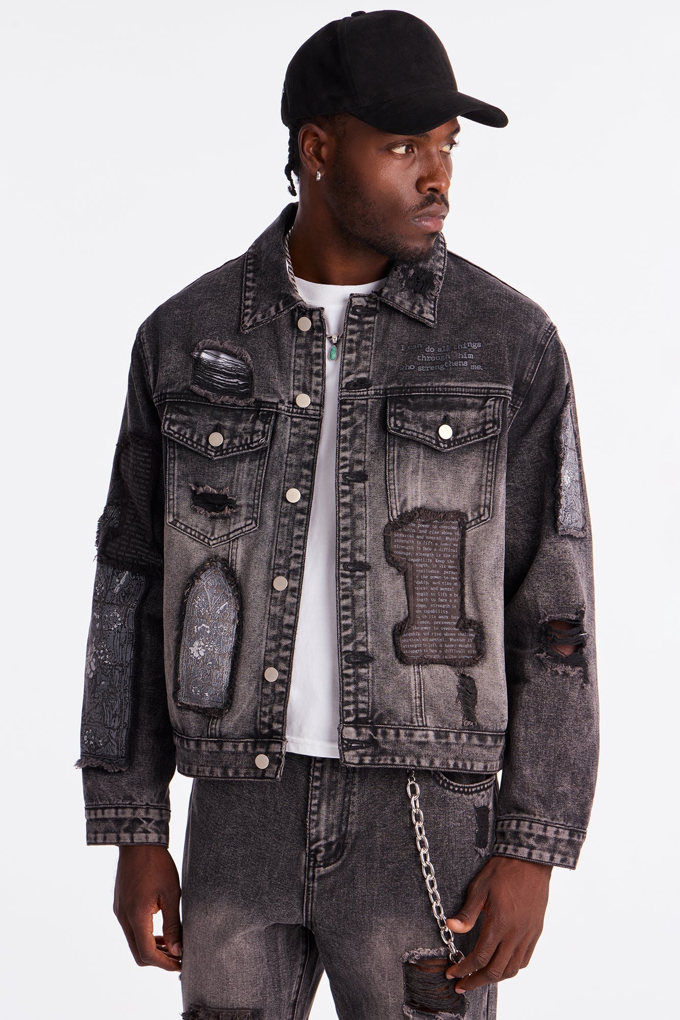 In Due Time Patched Distressed Denim Trucker Jacket - Black Wash Fashion Nova