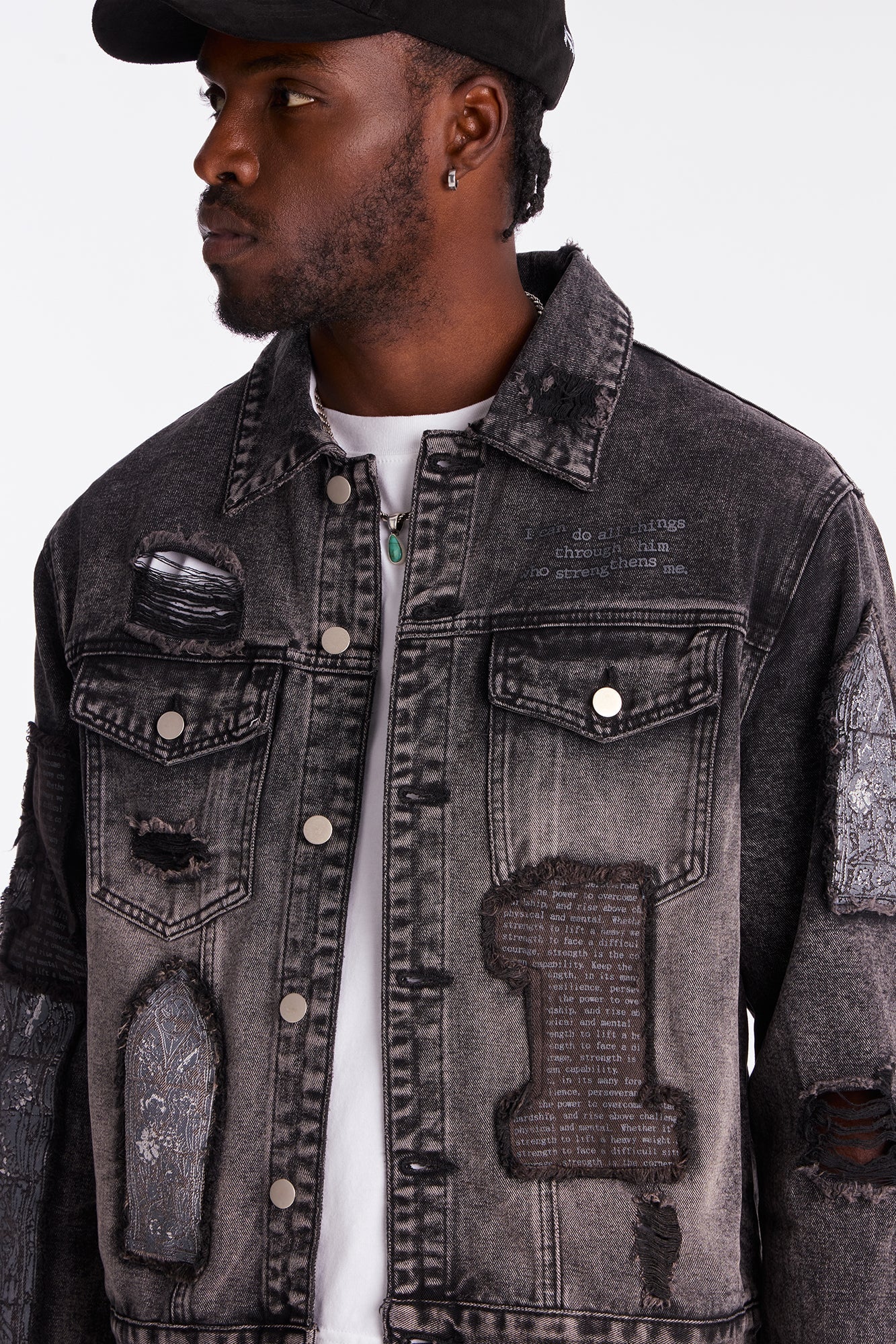 In Due Time Patched Distressed Denim Trucker Jacket - Black Wash Fashion Nova