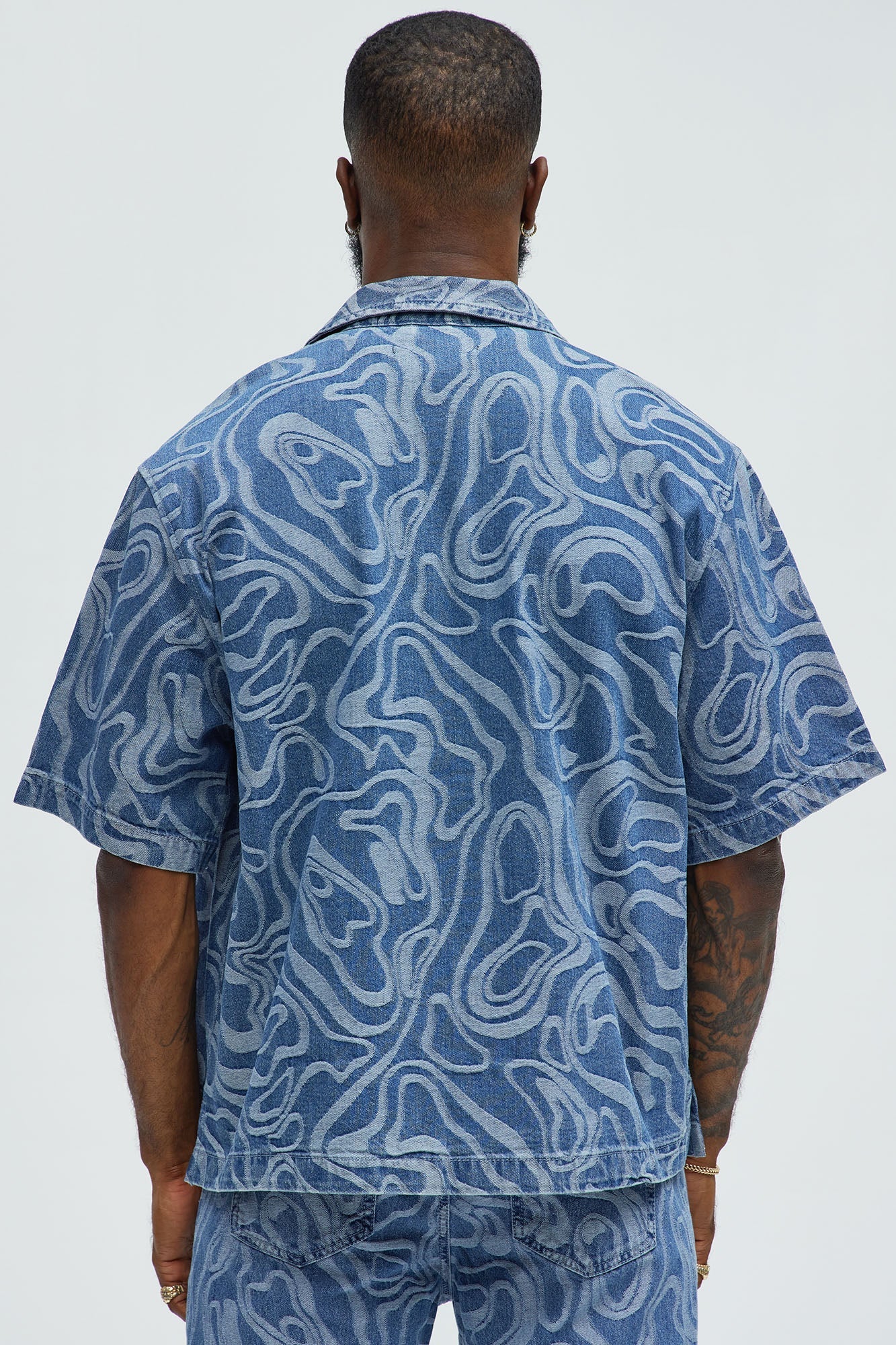 Fingerprints Swirl Denim Shirt - Medium Blue Wash Fashion Nova