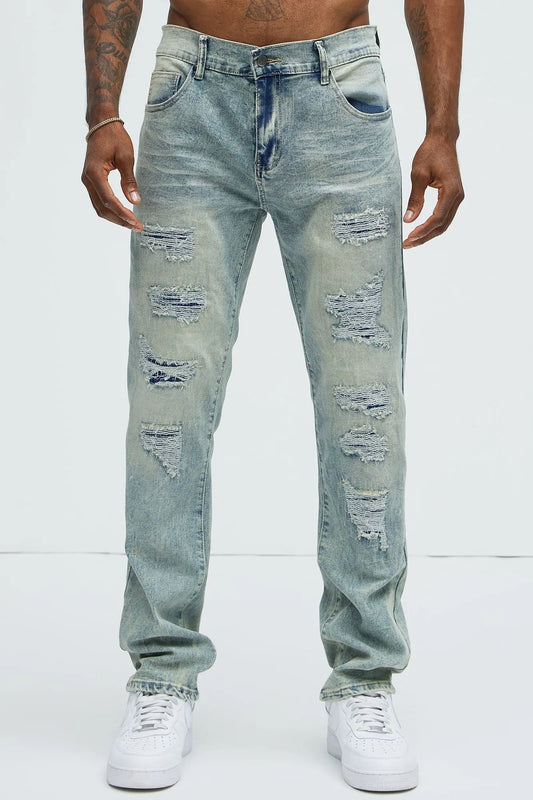 Can't Be Distressed Slim Jeans - Acid Wash Blue Fashion Nova