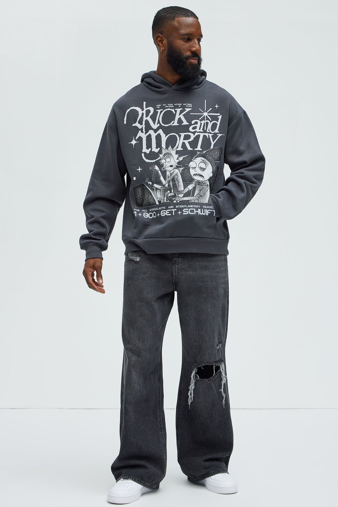 Rick And Morty Schwifty Hoodie - Charcoal Fashion Nova