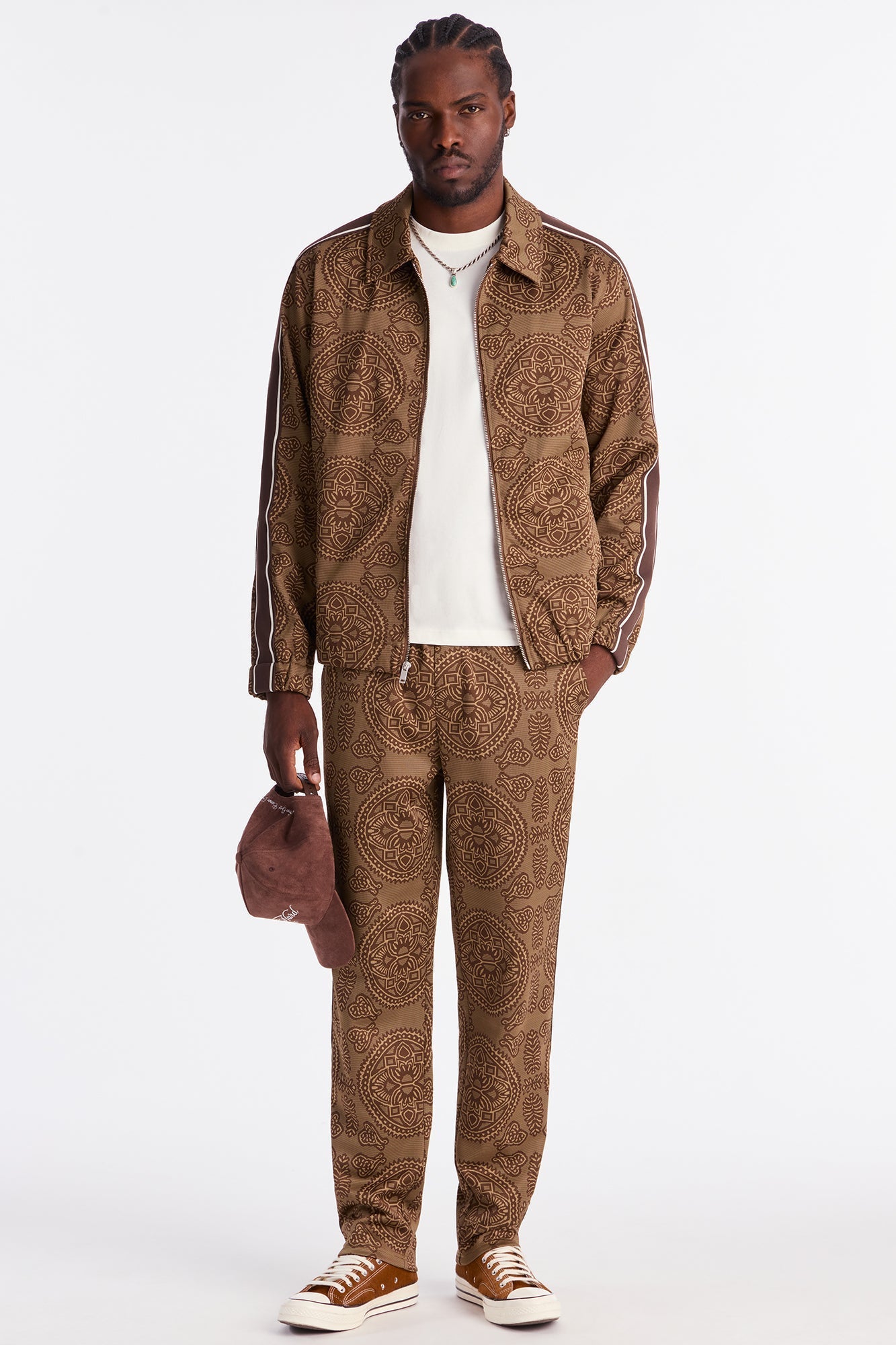 Slim All Over Jacquard Track Pant - Brown/combo Fashion Nova