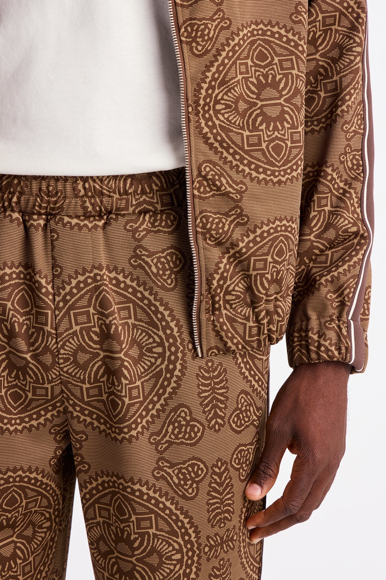 Slim All Over Jacquard Track Pant - Brown/combo Fashion Nova