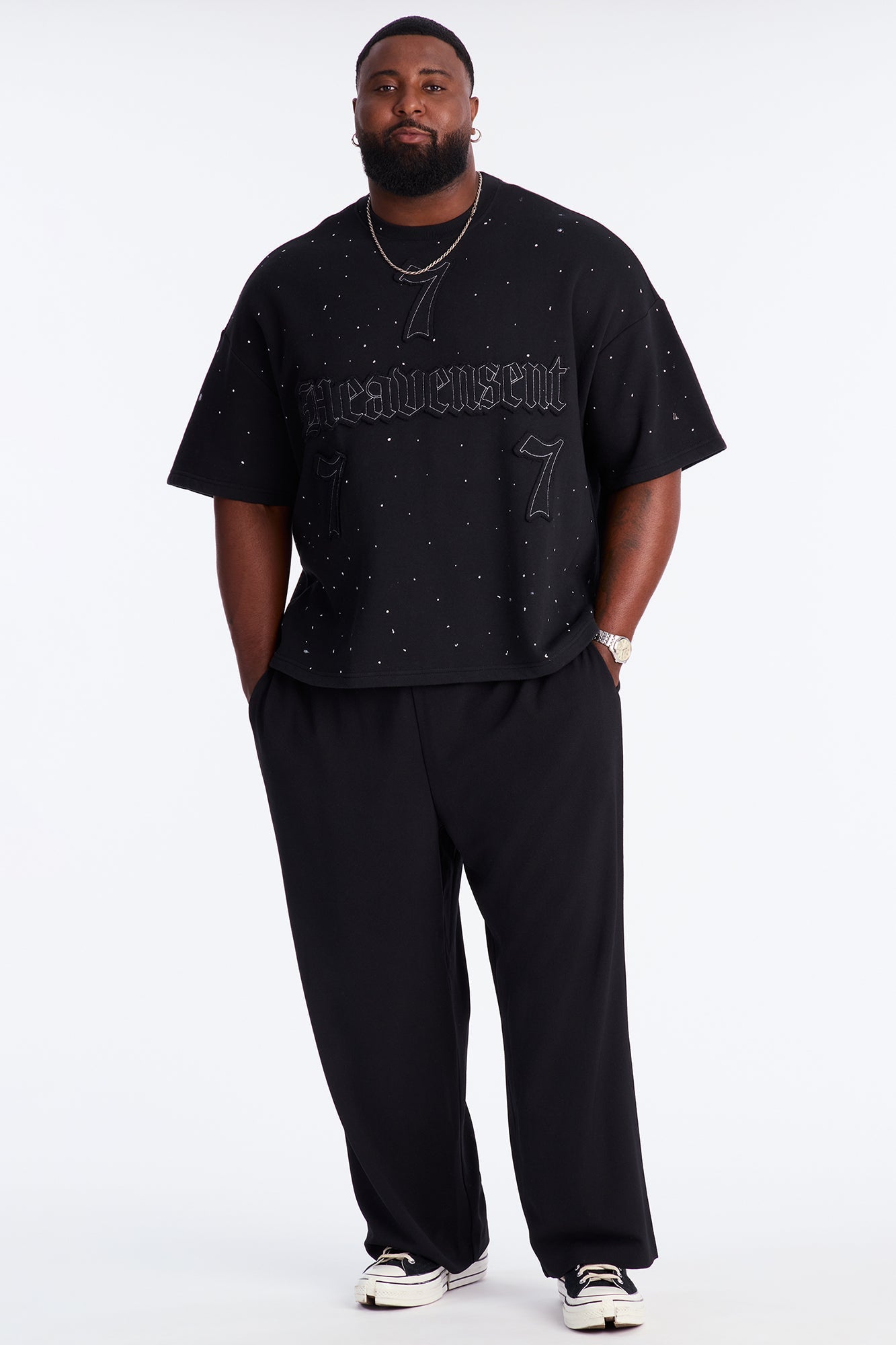 Relaxed Heavensent 777 Short Sleeve Tee - Black Wash Fashion Nova
