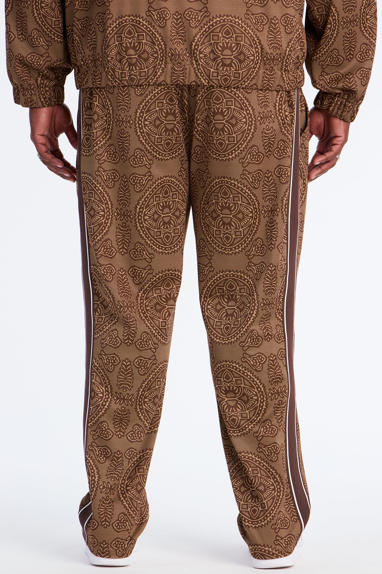 Slim All Over Jacquard Track Pant - Brown/combo Fashion Nova