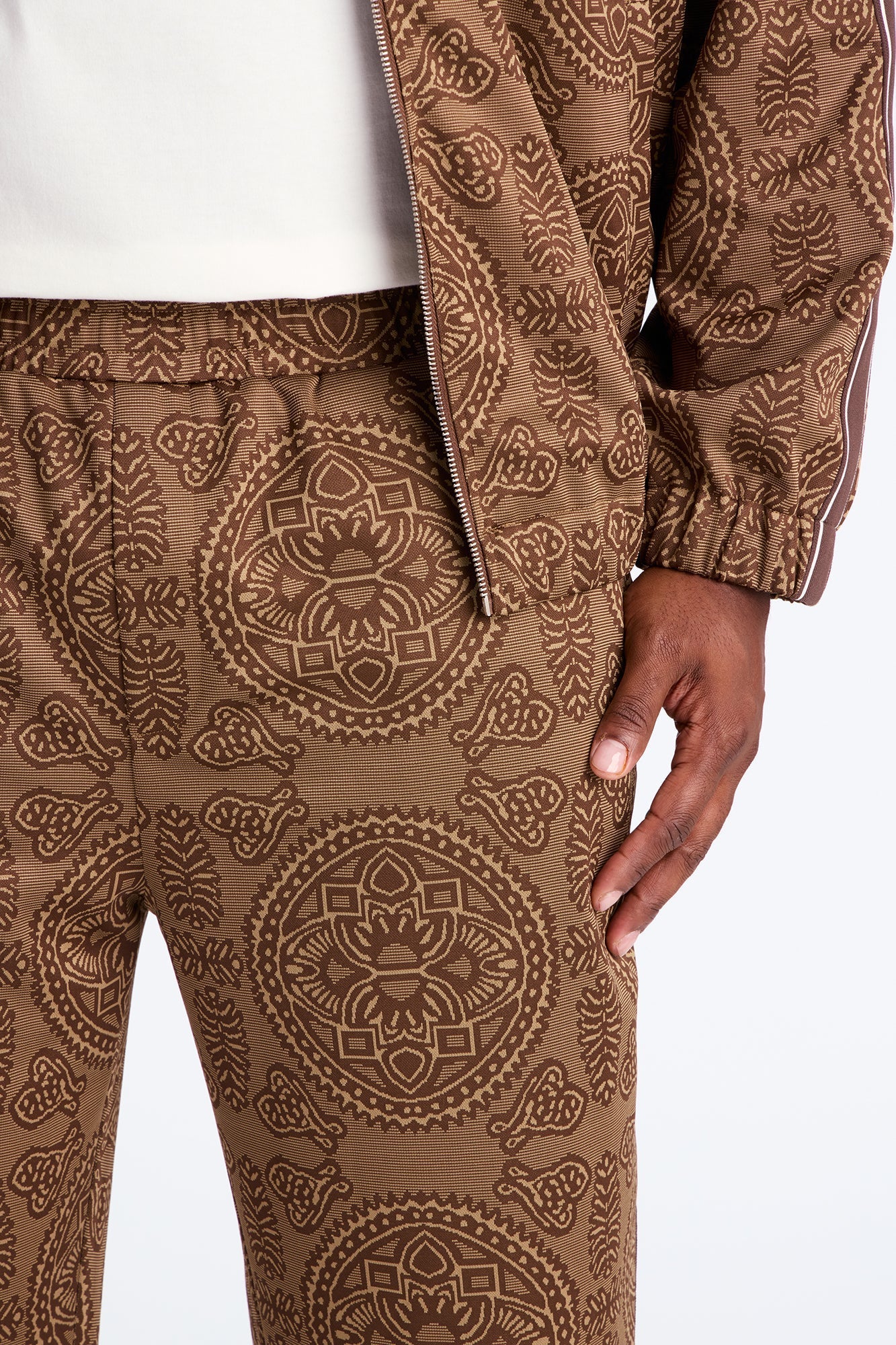 Slim All Over Jacquard Track Pant - Brown/combo Fashion Nova