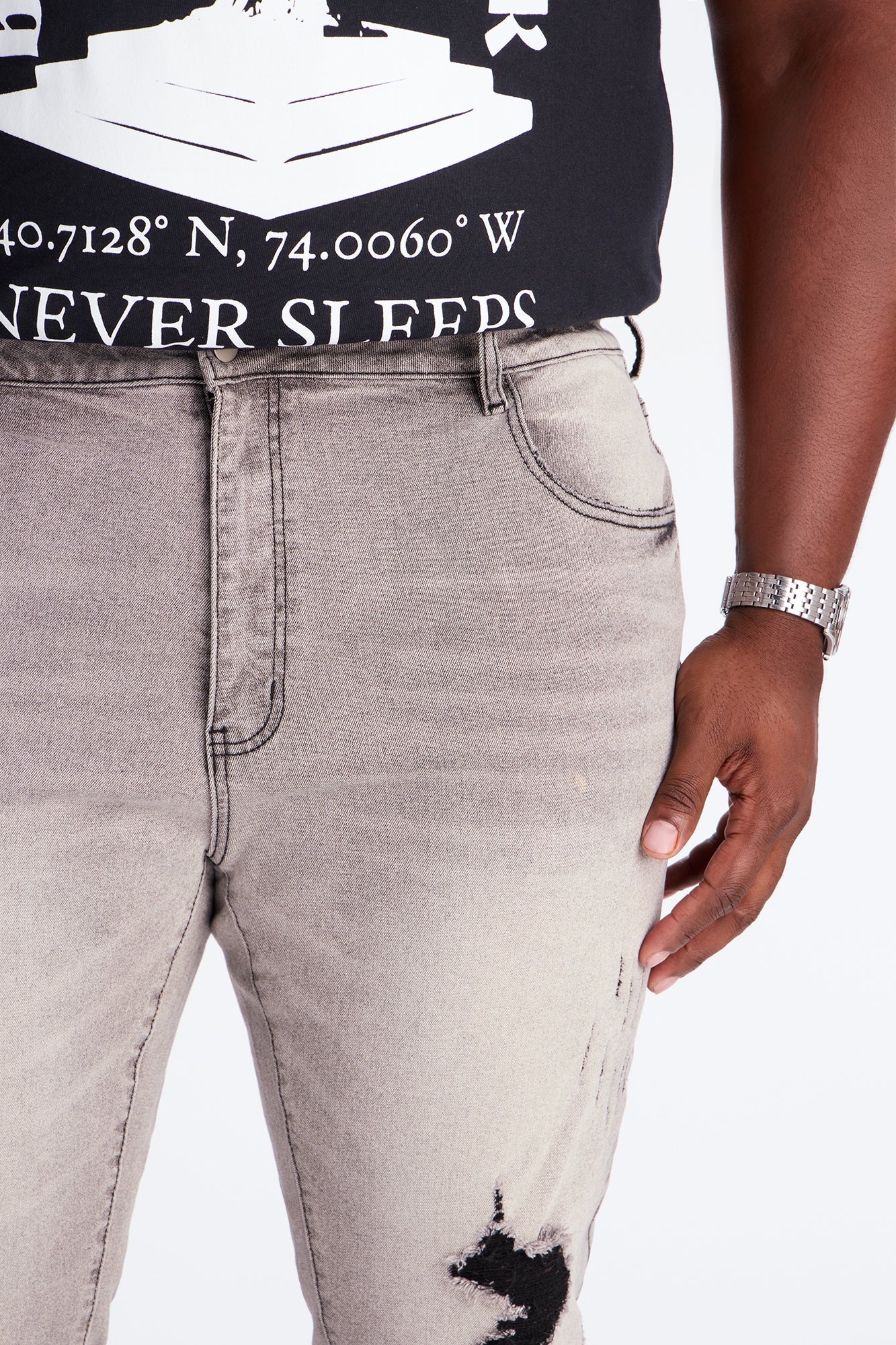 Stacked Skinny Flare Slit Dare Me Distressed Jean - Grey Fashion Nova