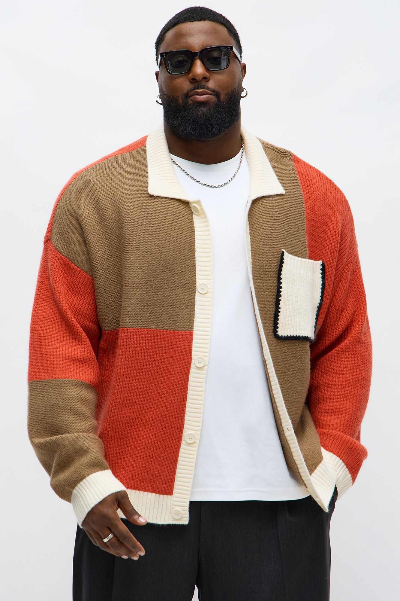 Home Hearth Collared Cardigan - Rust/combo Fashion Nova