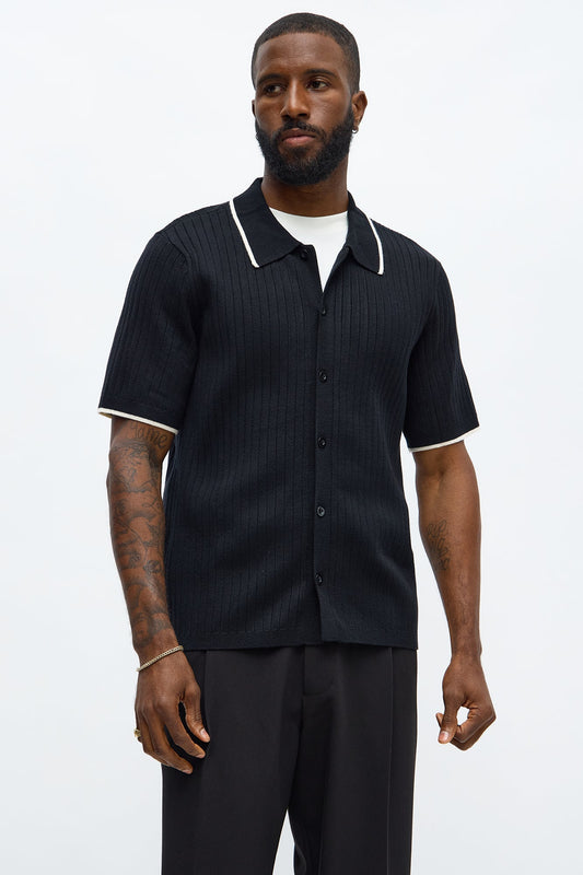 Garrison Knitted Button Up Shirt - Black Fashion Nova