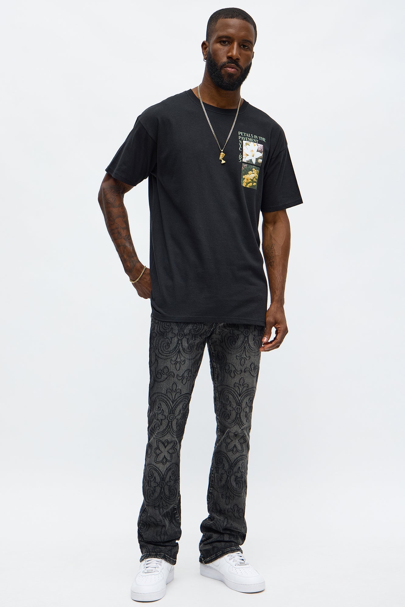 Stacked Skinny Flare Mystic Embroidered Jean - Black Wash Fashion Nova