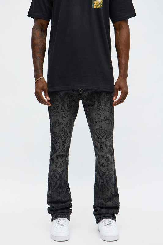 Stacked Skinny Flare Mystic Embroidered Jean - Black Wash Fashion Nova