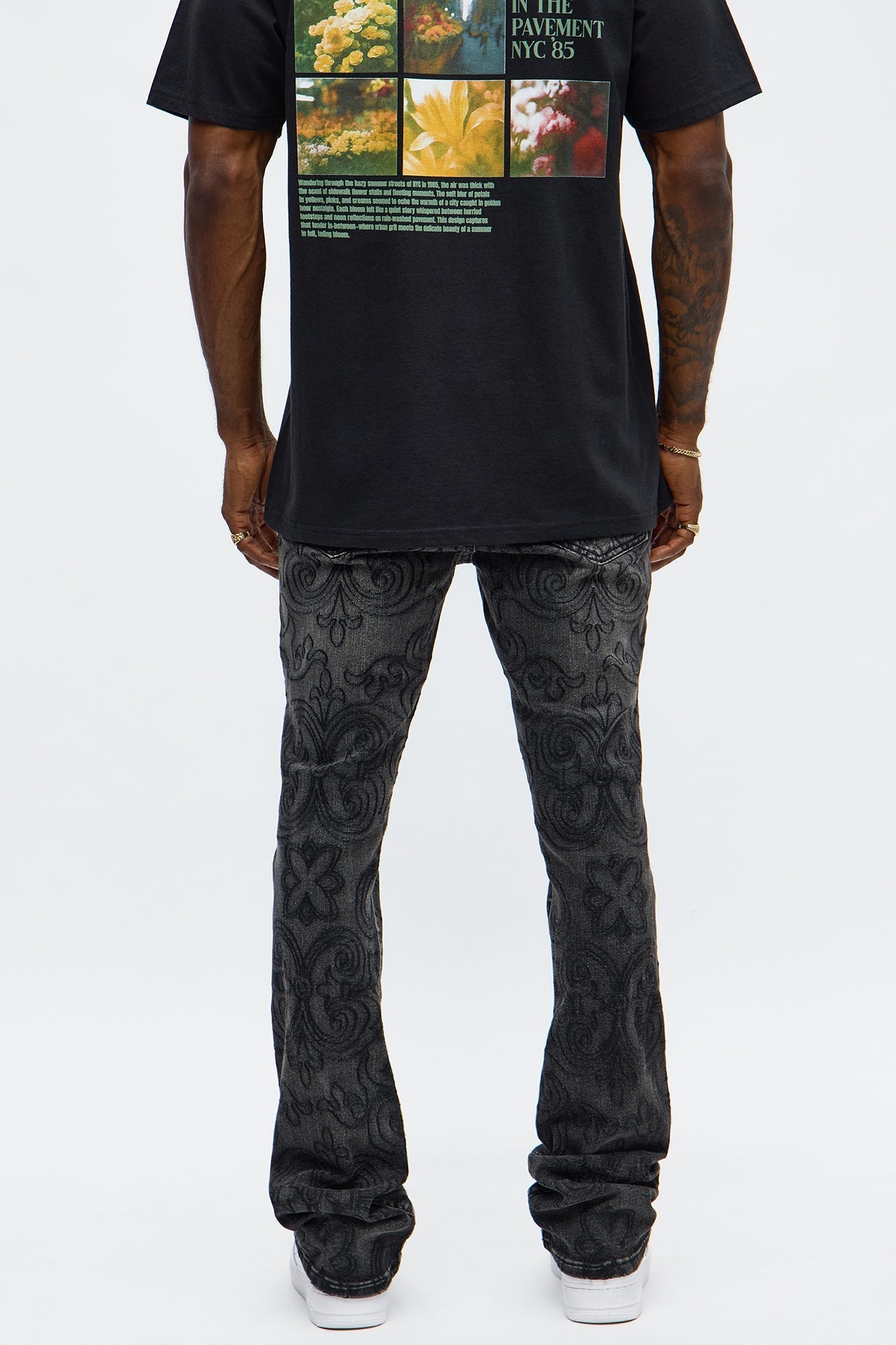 Stacked Skinny Flare Mystic Embroidered Jean - Black Wash Fashion Nova