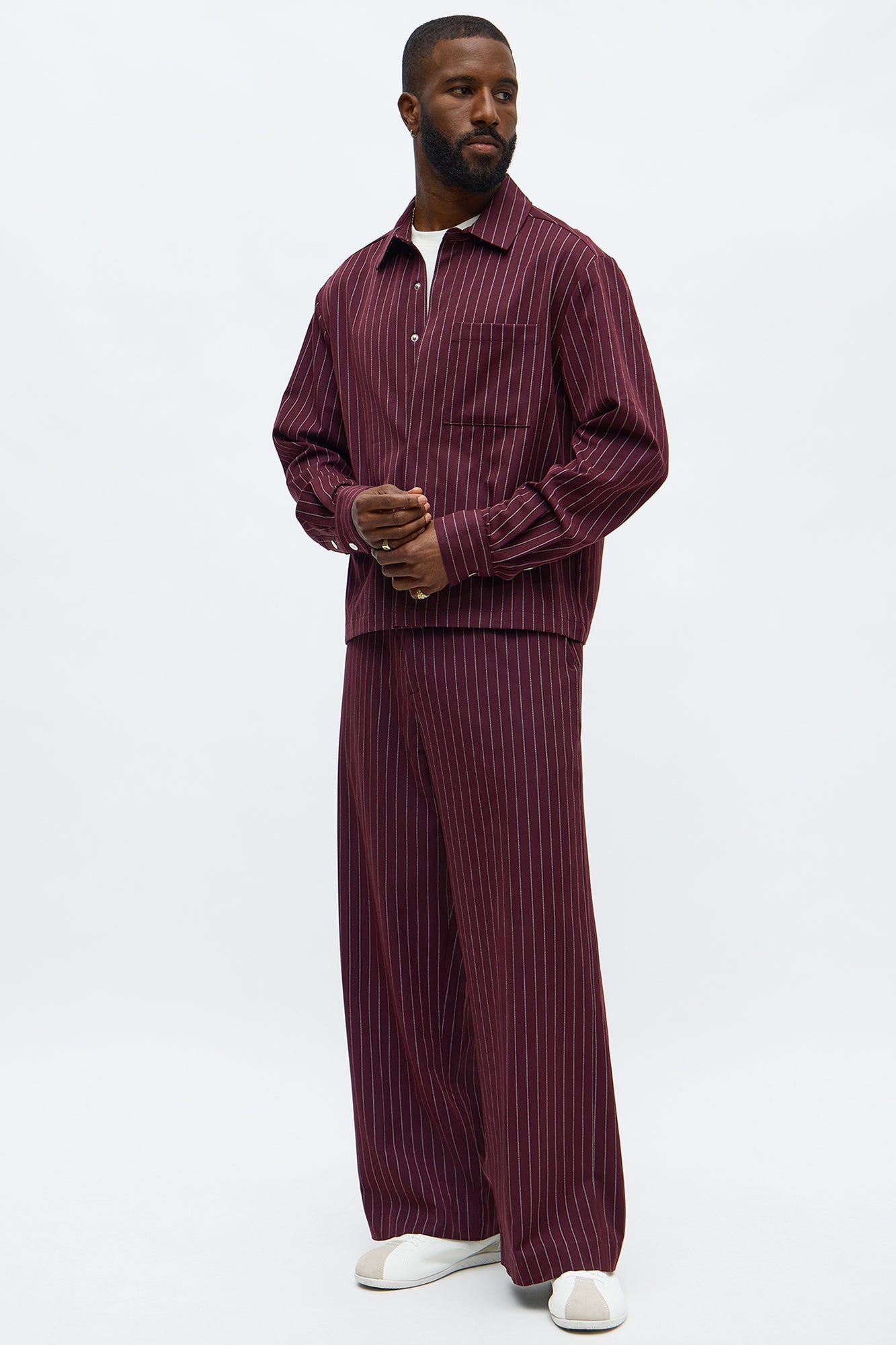Wide Leg Straight Striped Trouser - Burgundy Fashion Nova