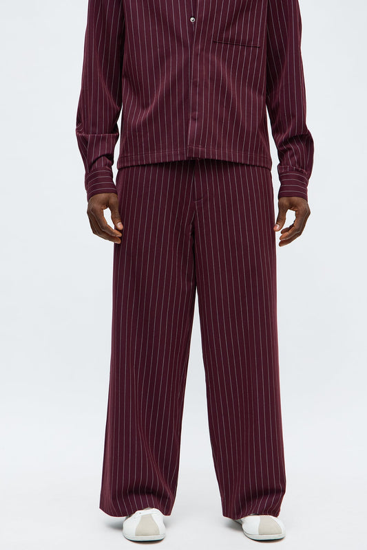 Wide Leg Straight Striped Trouser - Burgundy Fashion Nova