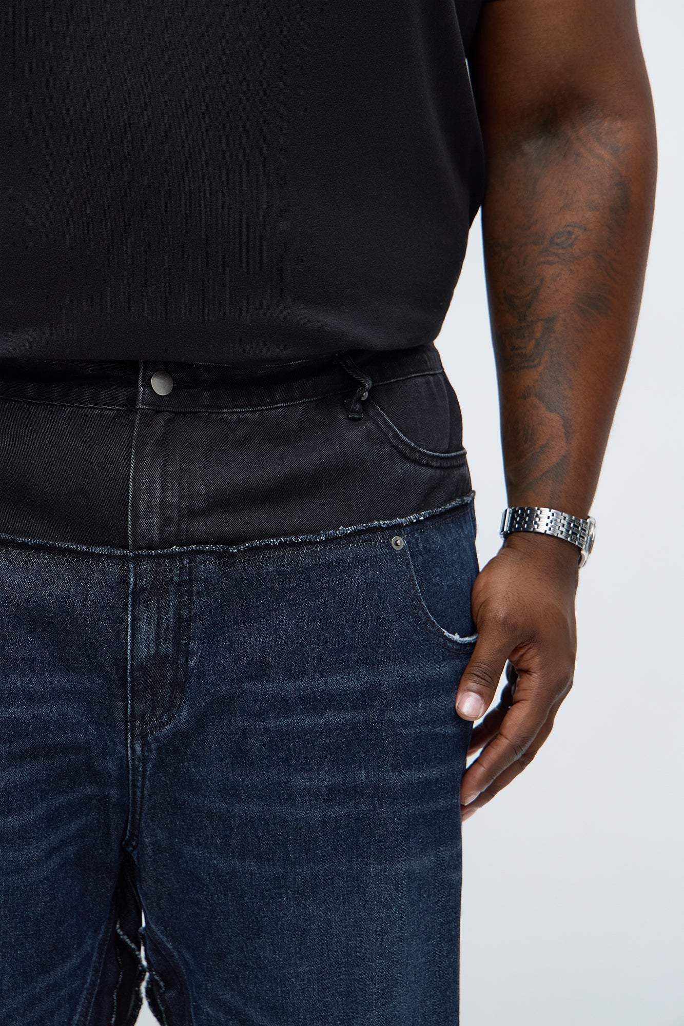 Baggy Double Waist Two Tone Jean - Indigo Fashion Nova