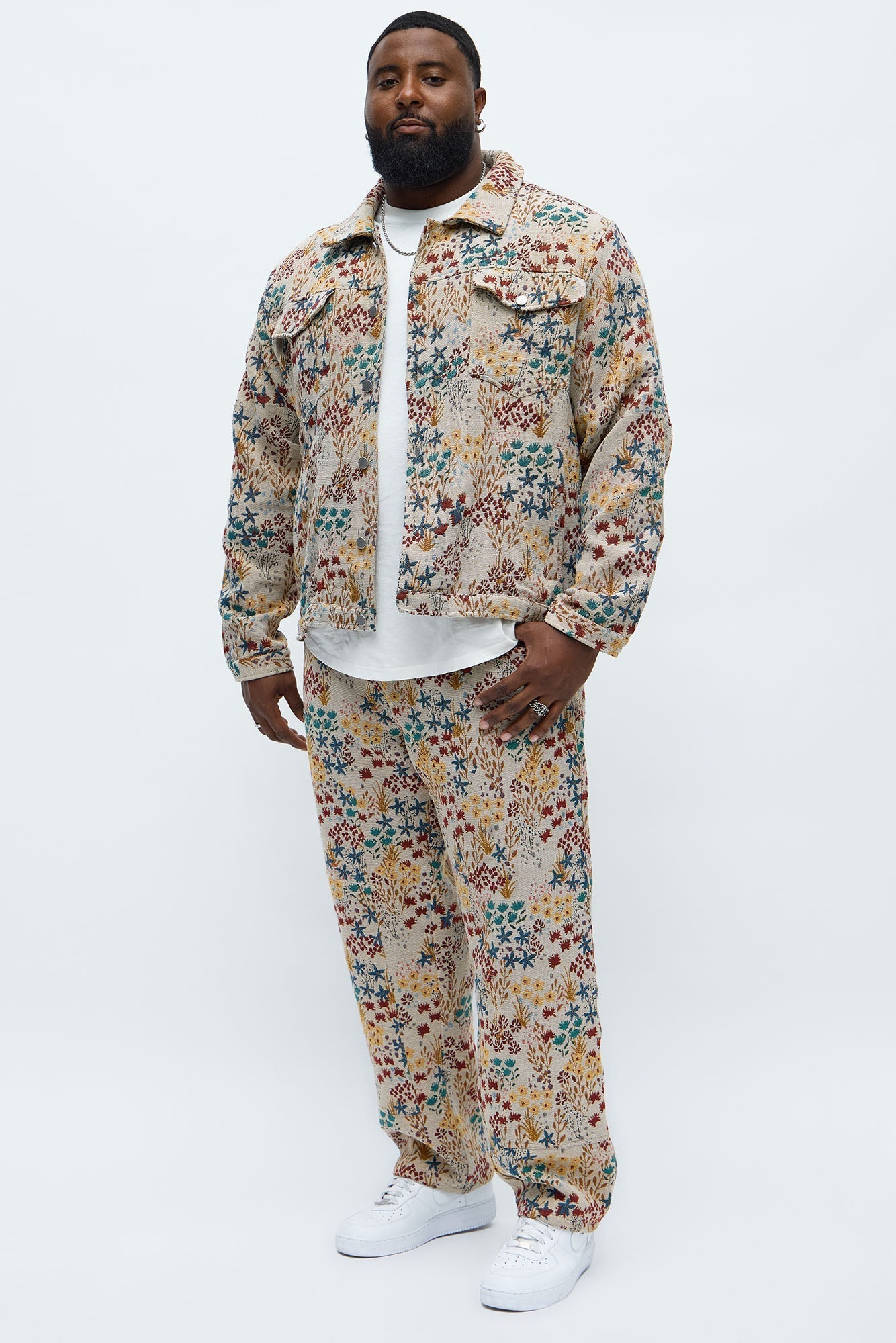 Garden Tapestry Trucker Jacket - Tan/Multi Fashion Nova