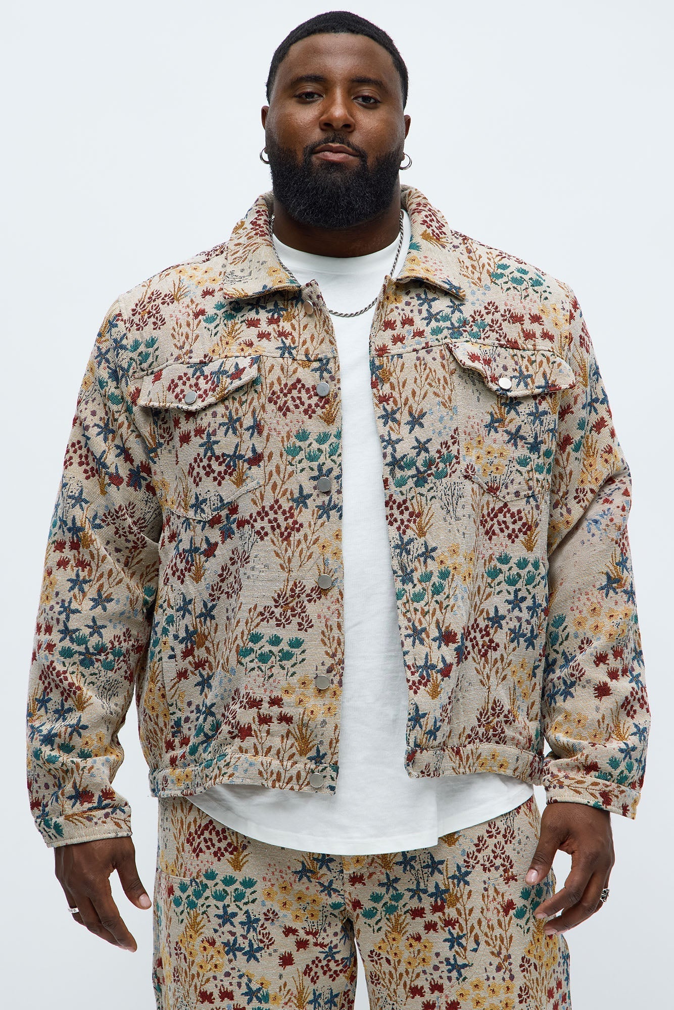 Garden Tapestry Trucker Jacket - Tan/Multi Fashion Nova