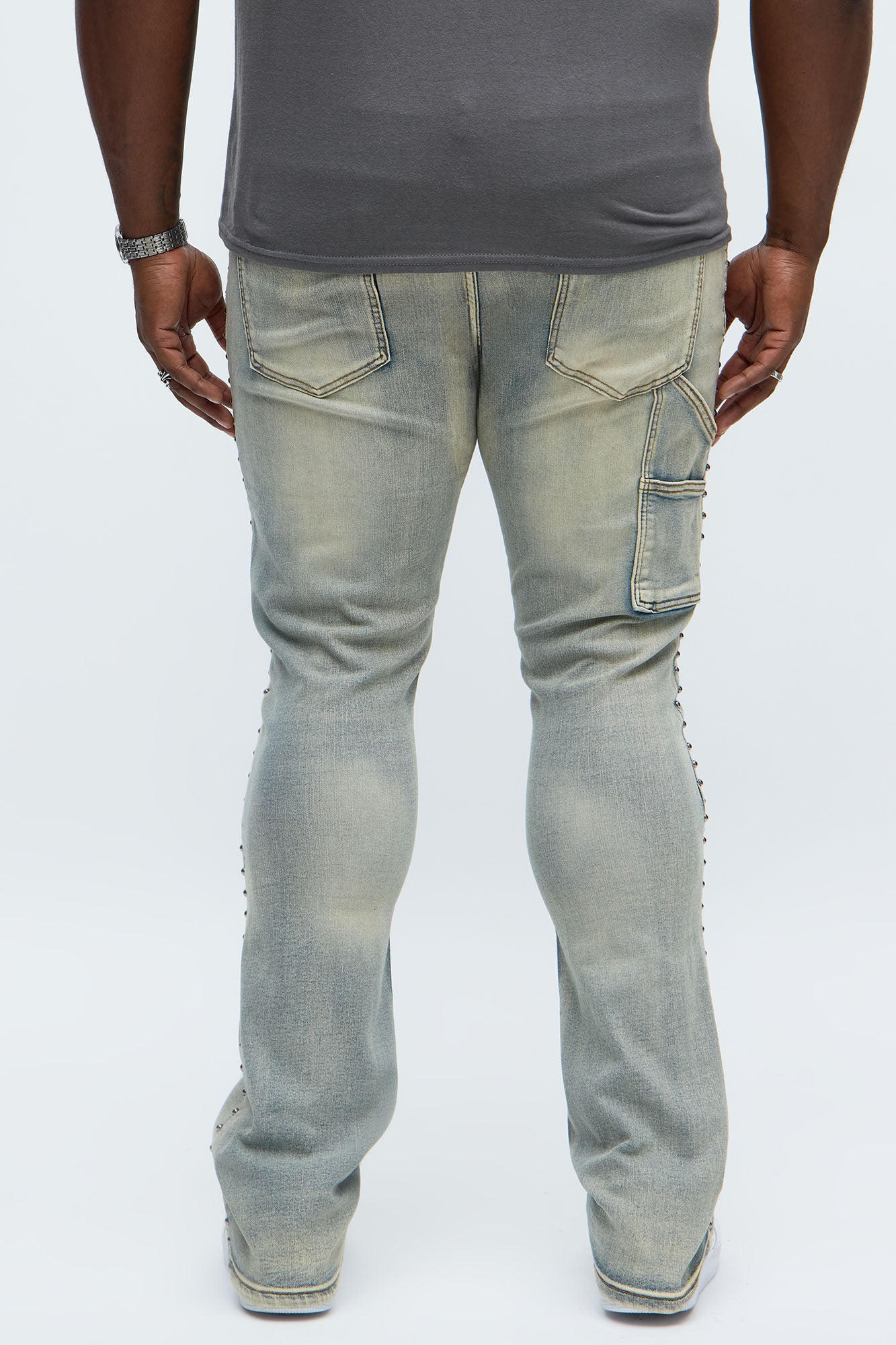 Stacked Skinny Flare Studded Panel Jean - Light Wash Fashion Nova