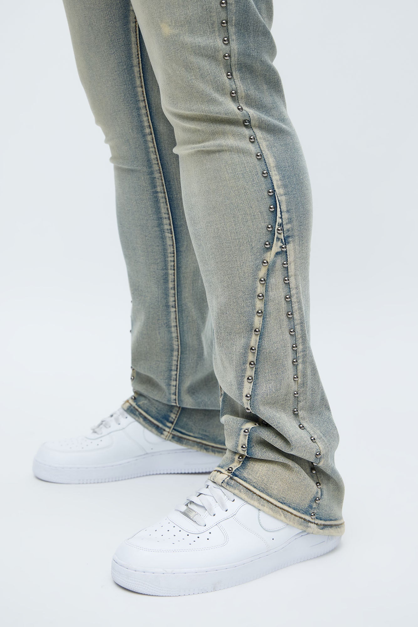 Stacked Skinny Flare Studded Panel Jean - Light Wash Fashion Nova