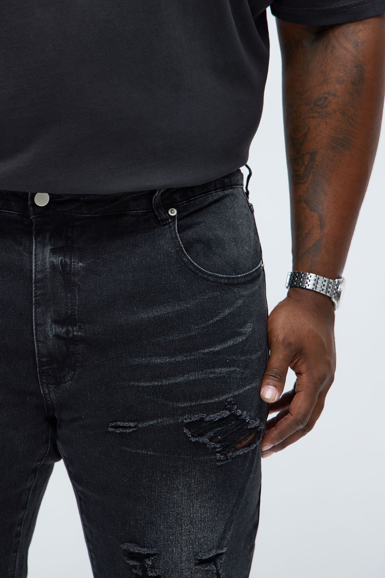 Stacked Skinny Flare Slit Let's Go Distressed Jean - Black Wash Fashion Nova